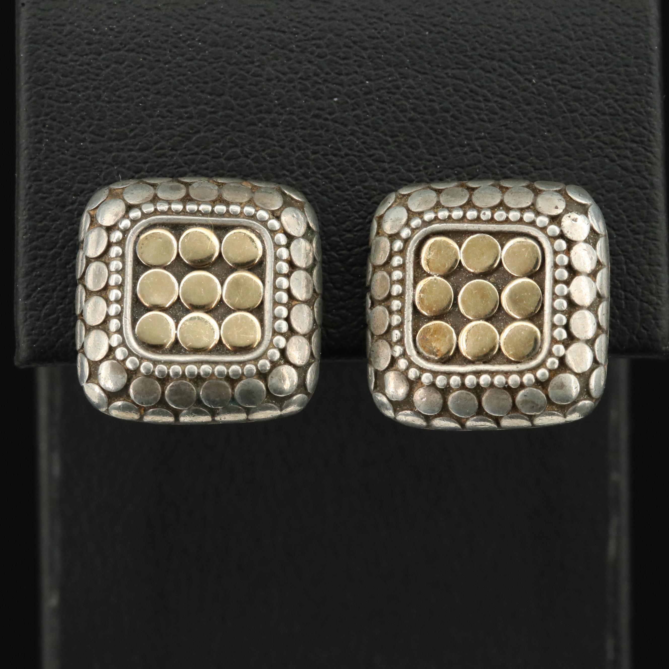 John Hardy Sterling Square Dot Earrings with 18K Accent