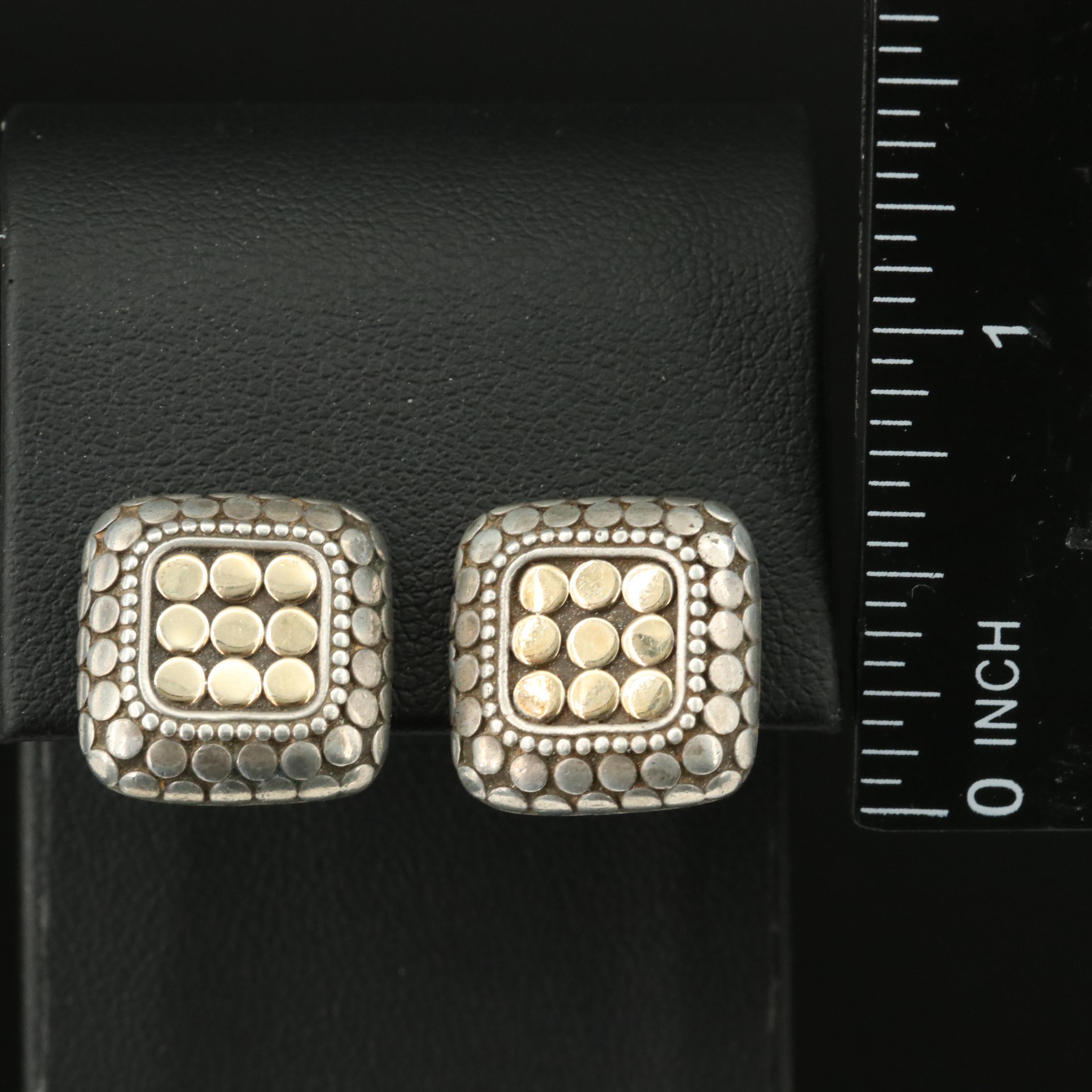 John Hardy Sterling Square Dot Earrings with 18K Accent