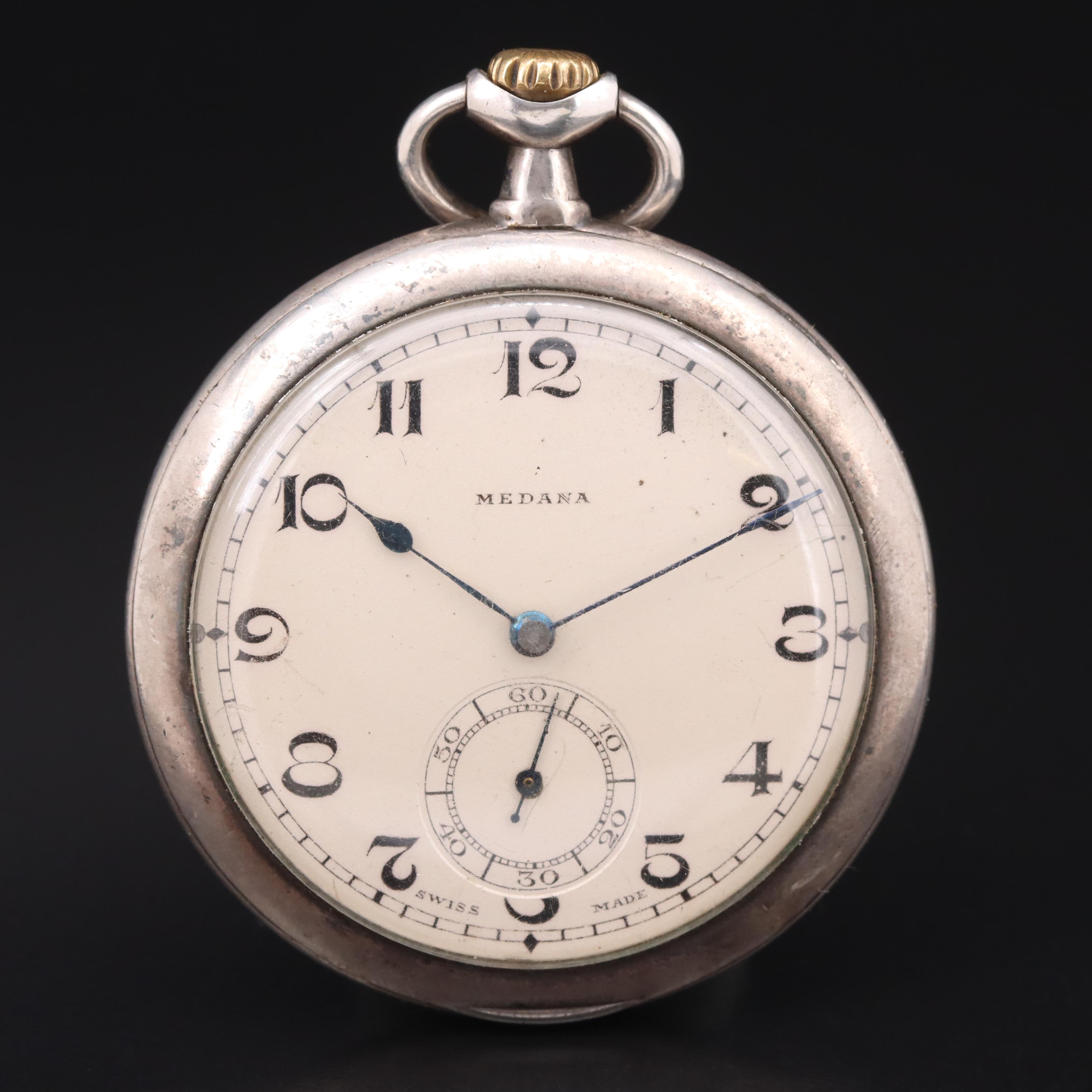 1908 Omega Medana Sterling Pocket Watch