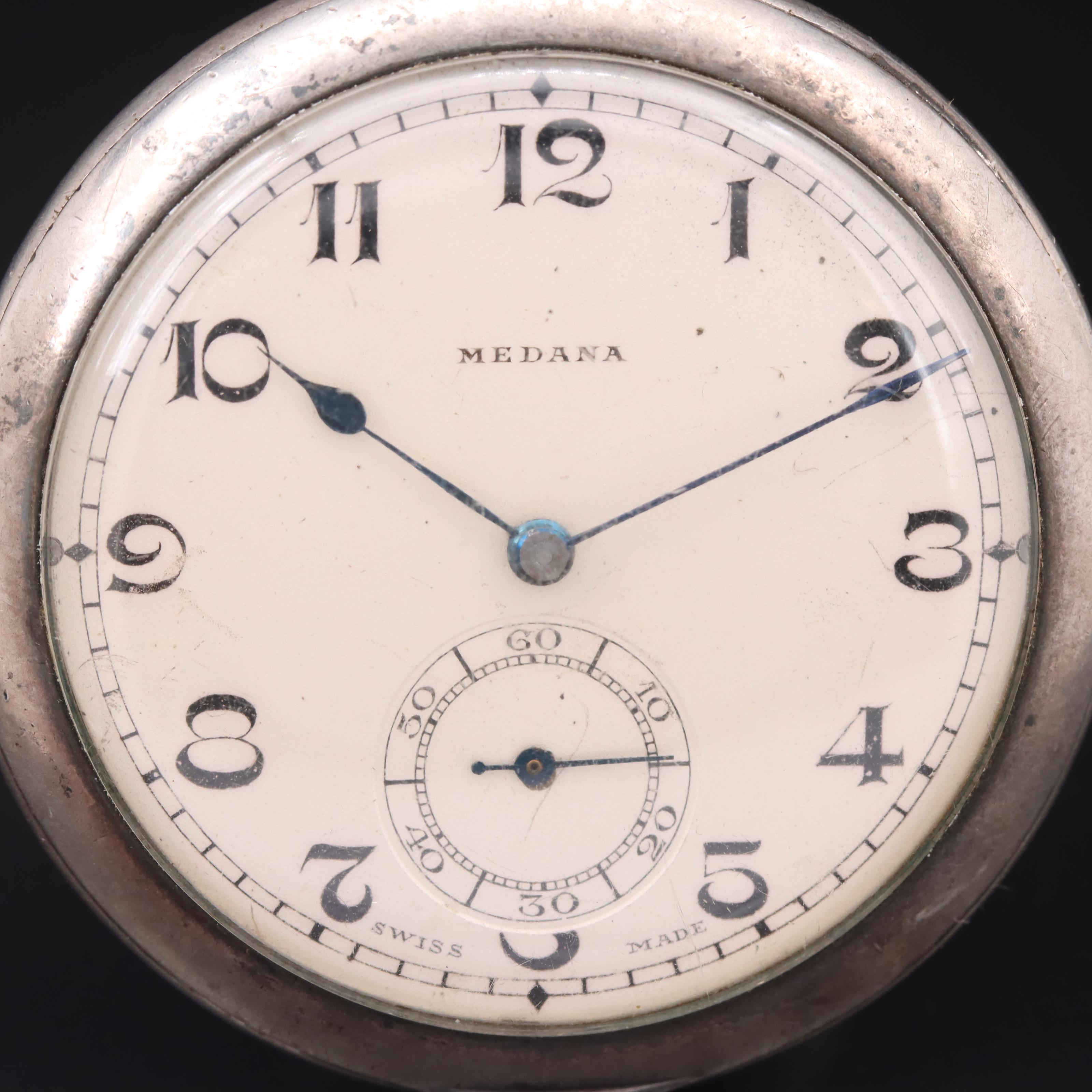1908 Omega Medana Sterling Pocket Watch