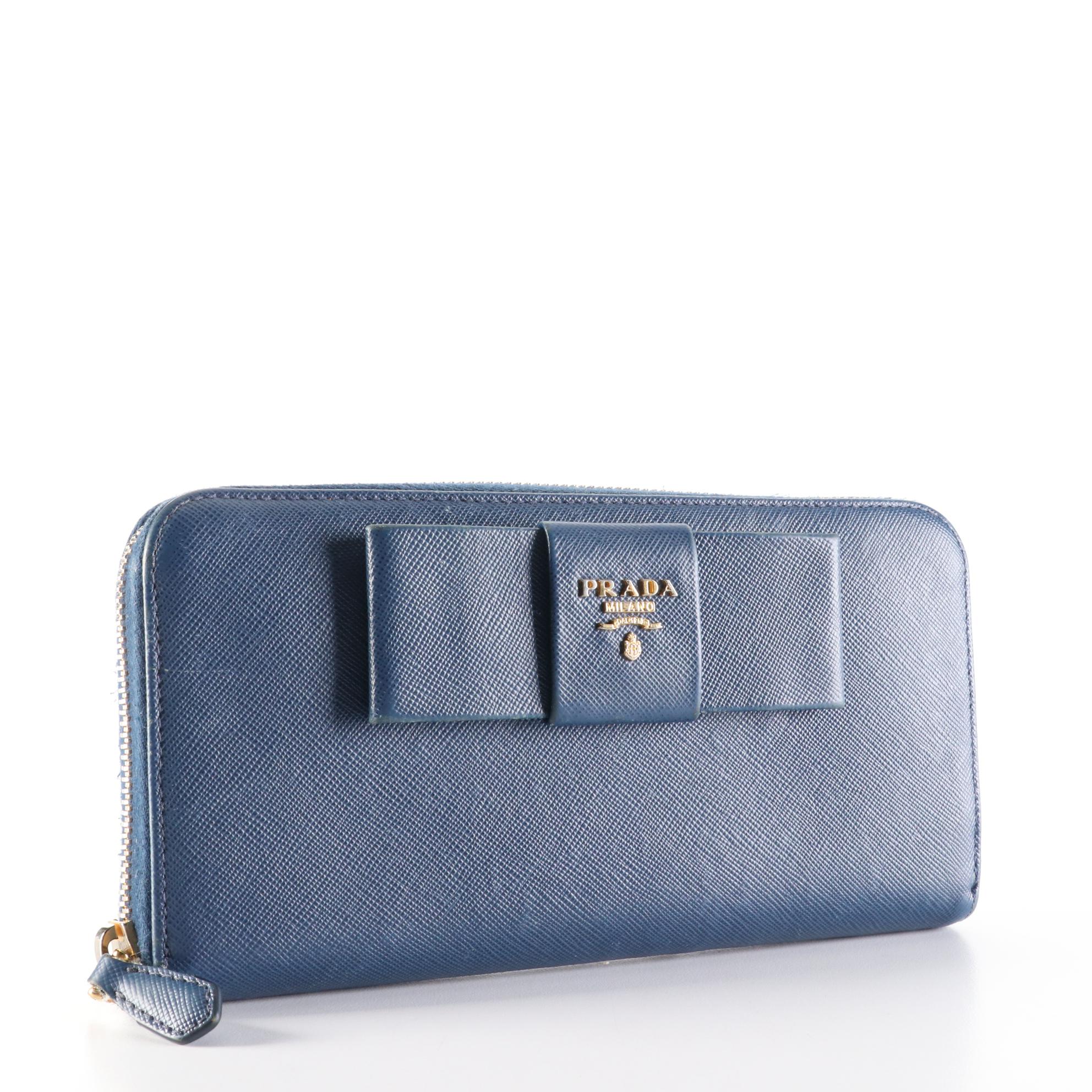 Prada Saffiano Leather Zip Wallet with Flat Bow