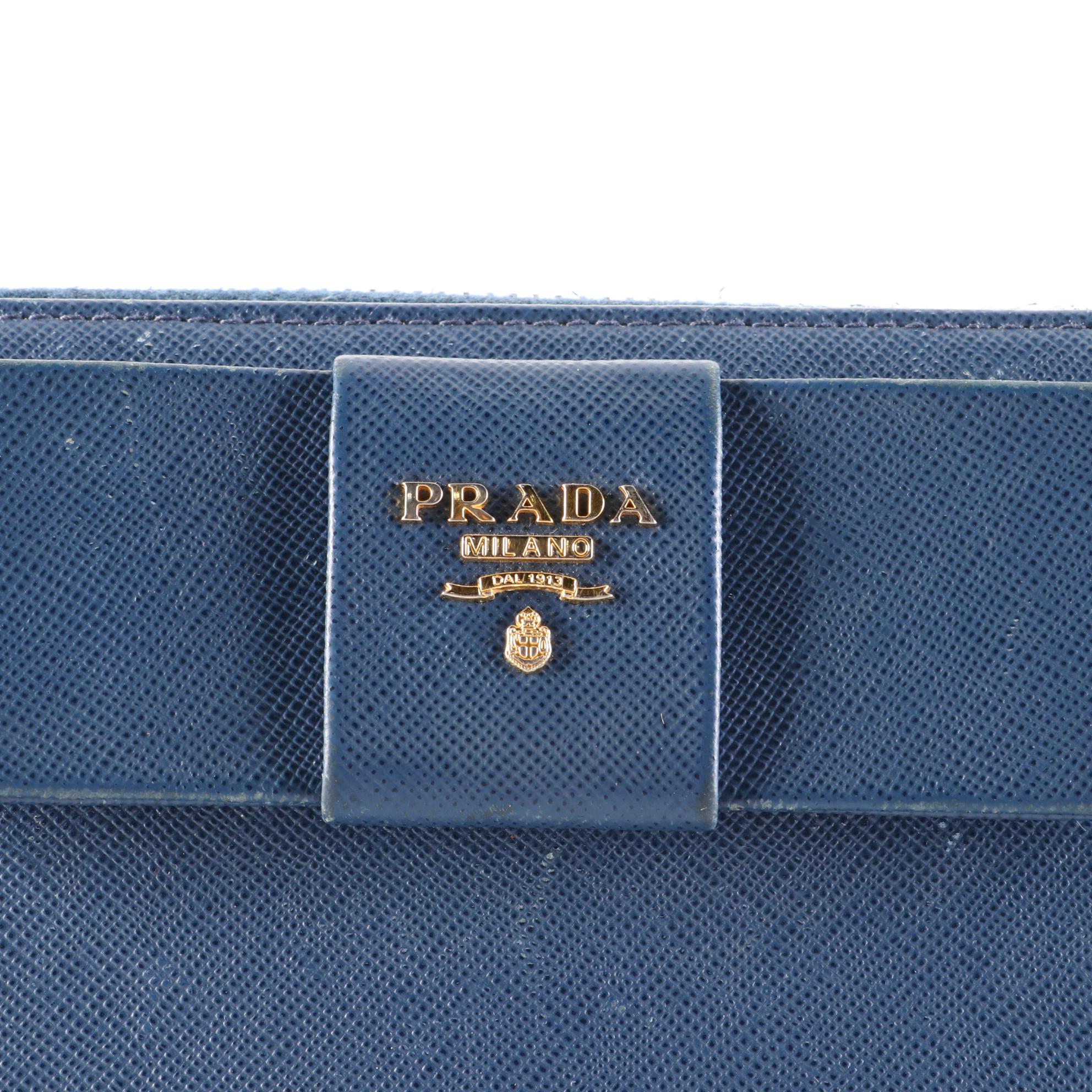 Prada Saffiano Leather Zip Wallet with Flat Bow