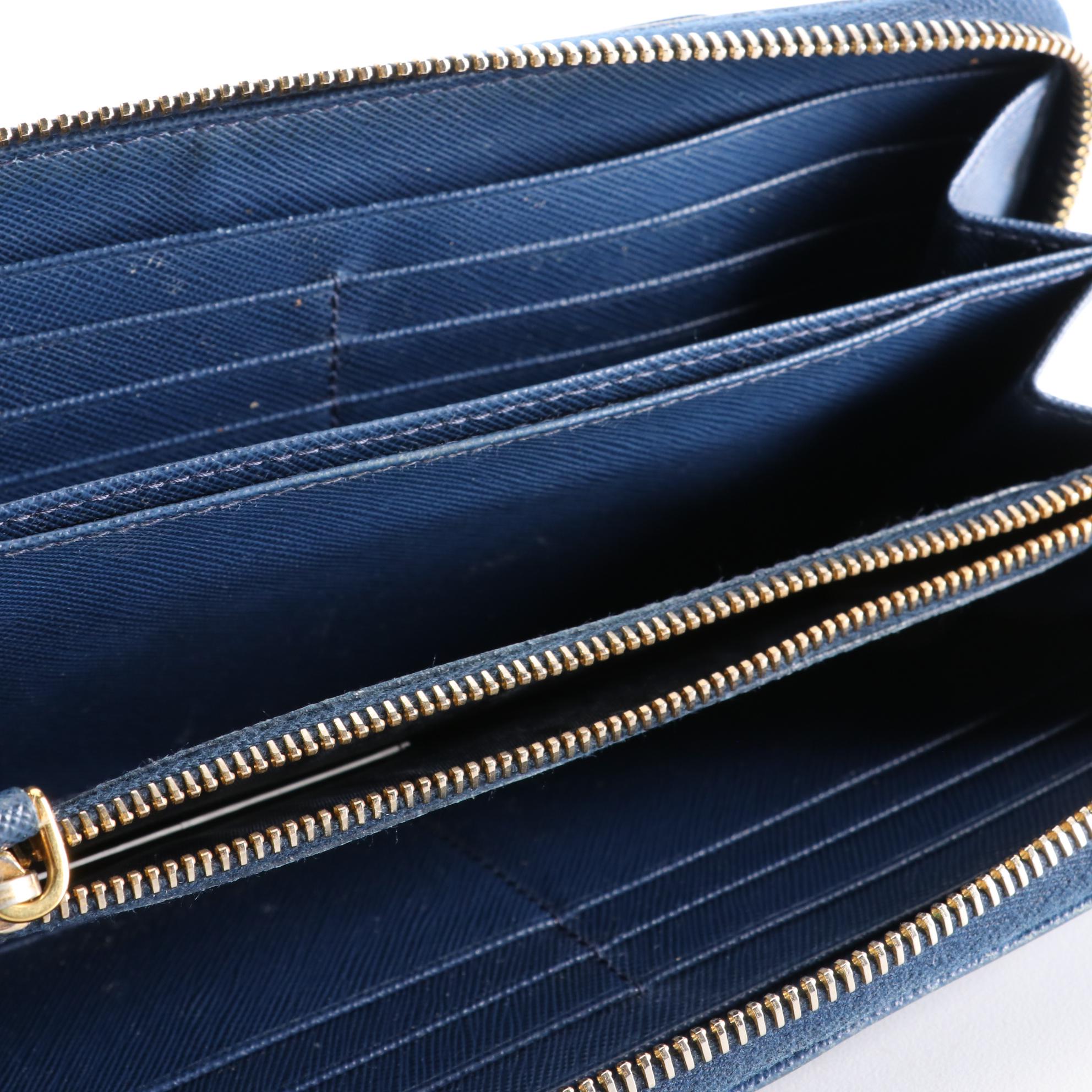 Prada Saffiano Leather Zip Wallet with Flat Bow