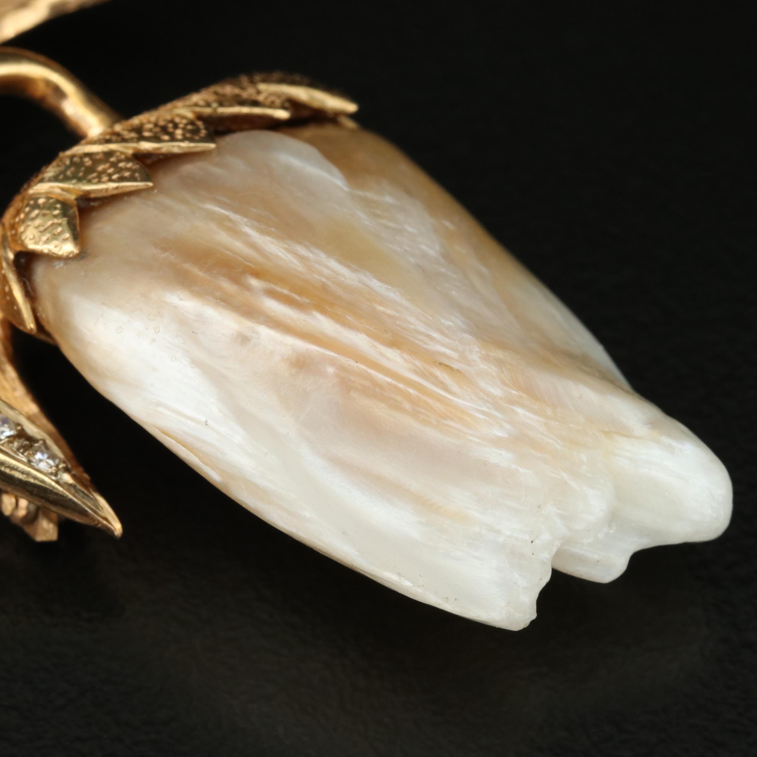 Vintage 14K Pearl and Diamond Tulip Brooch