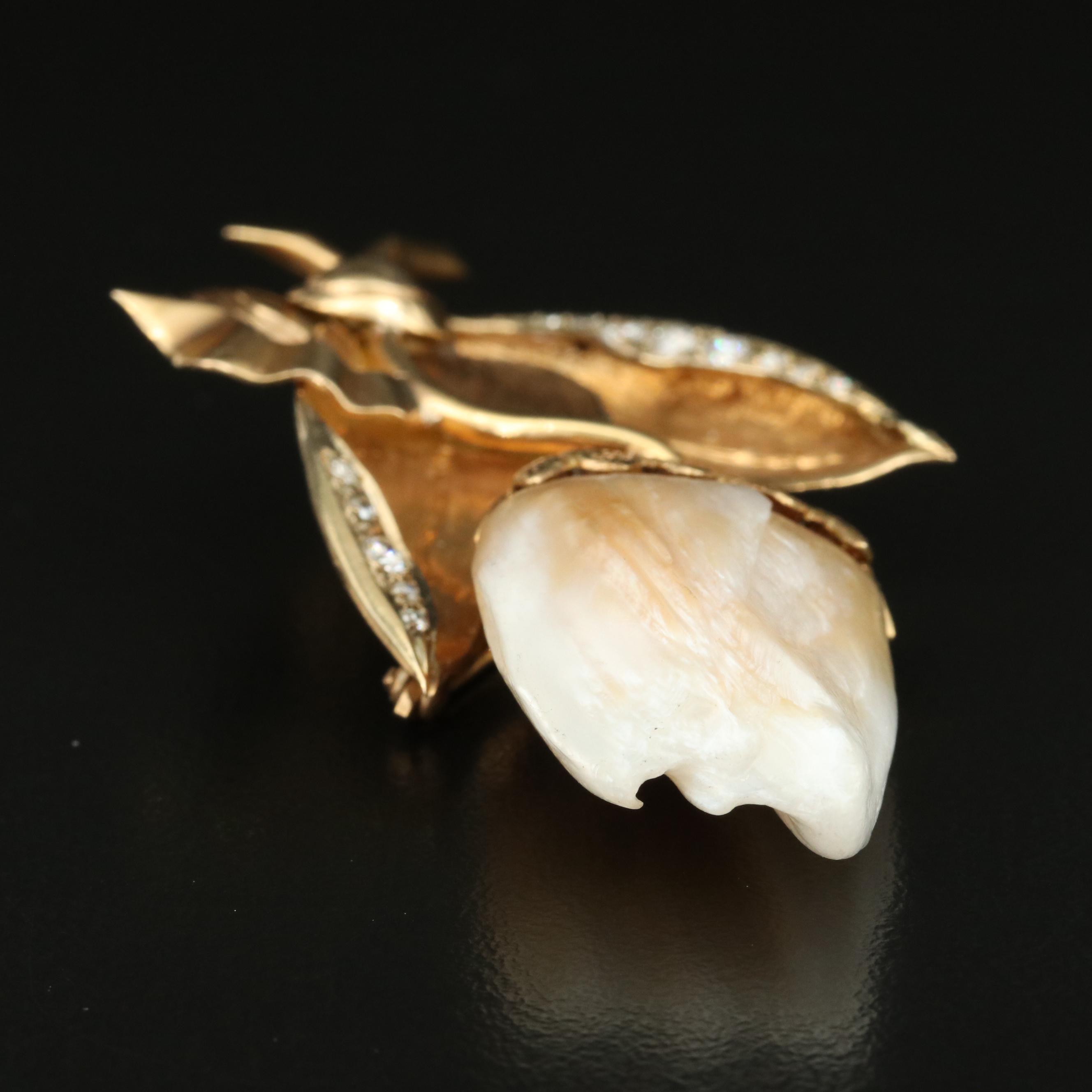 Vintage 14K Pearl and Diamond Tulip Brooch