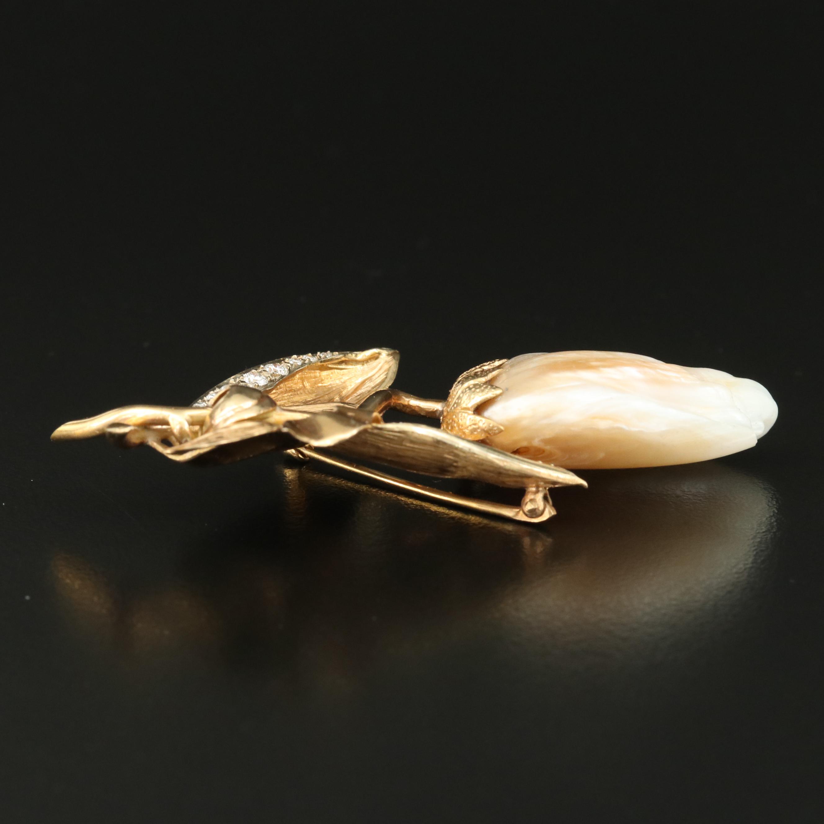 Vintage 14K Pearl and Diamond Tulip Brooch