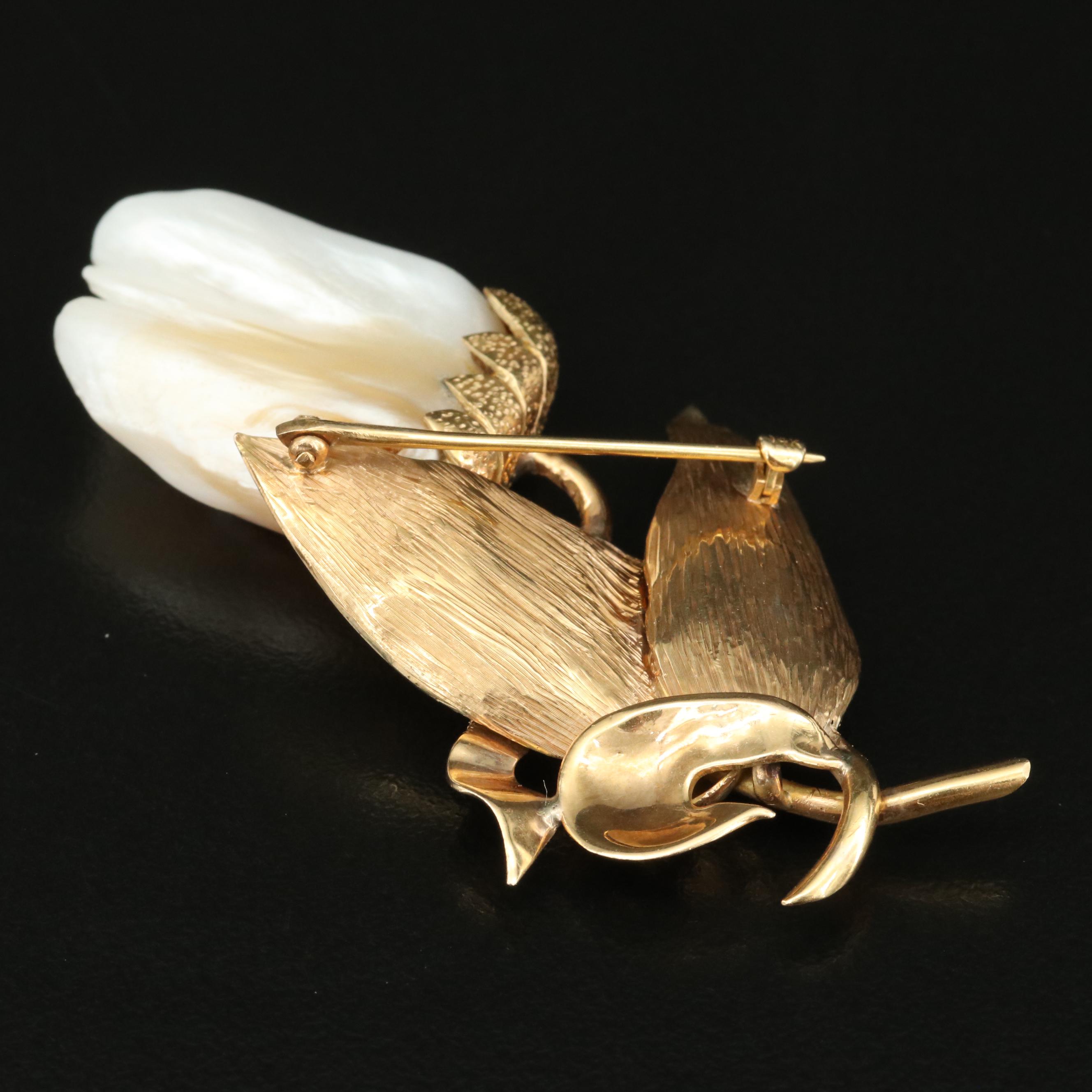 Vintage 14K Pearl and Diamond Tulip Brooch