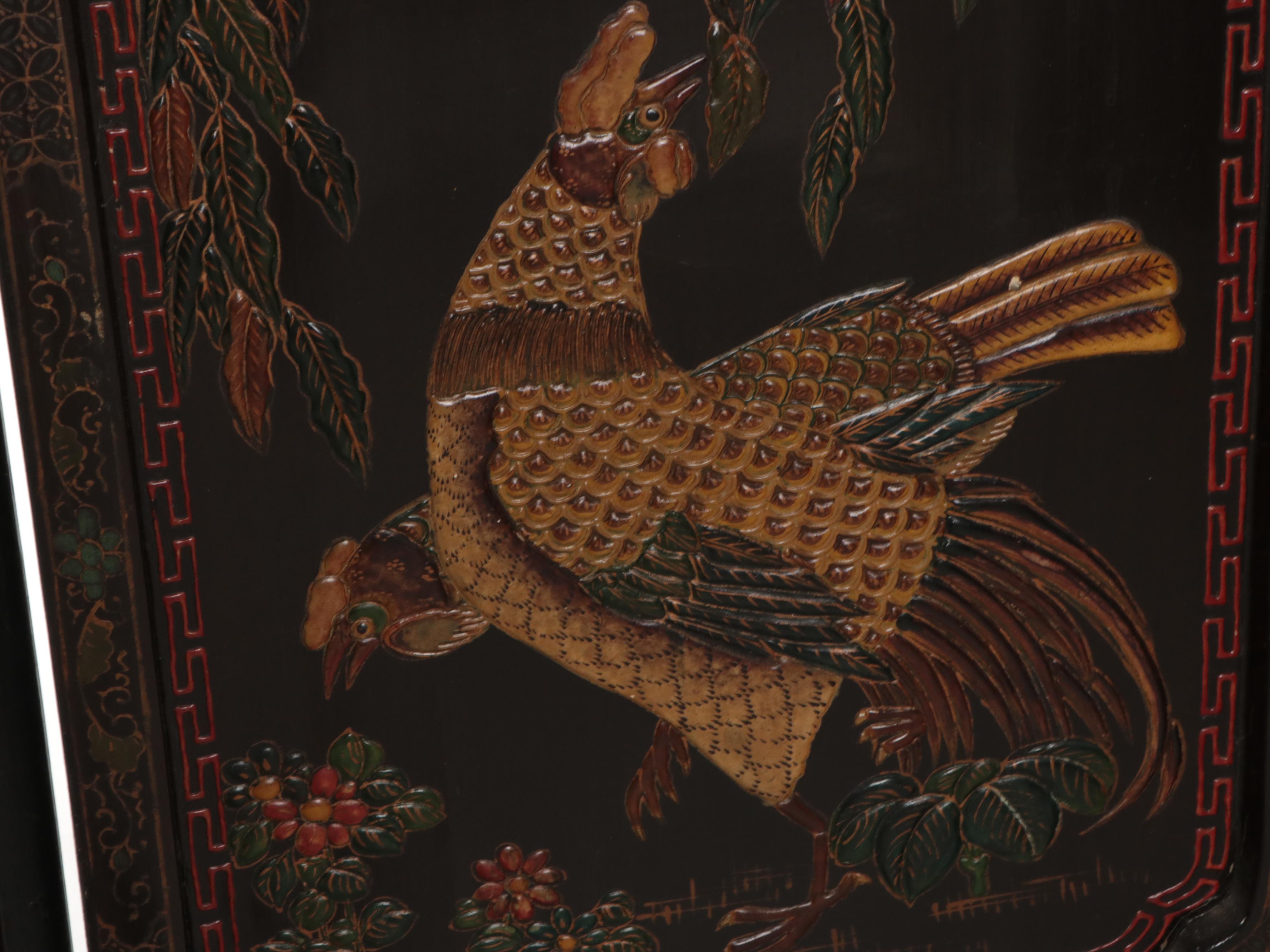 Chinese Lacquered, Carved and Painted Room Screen