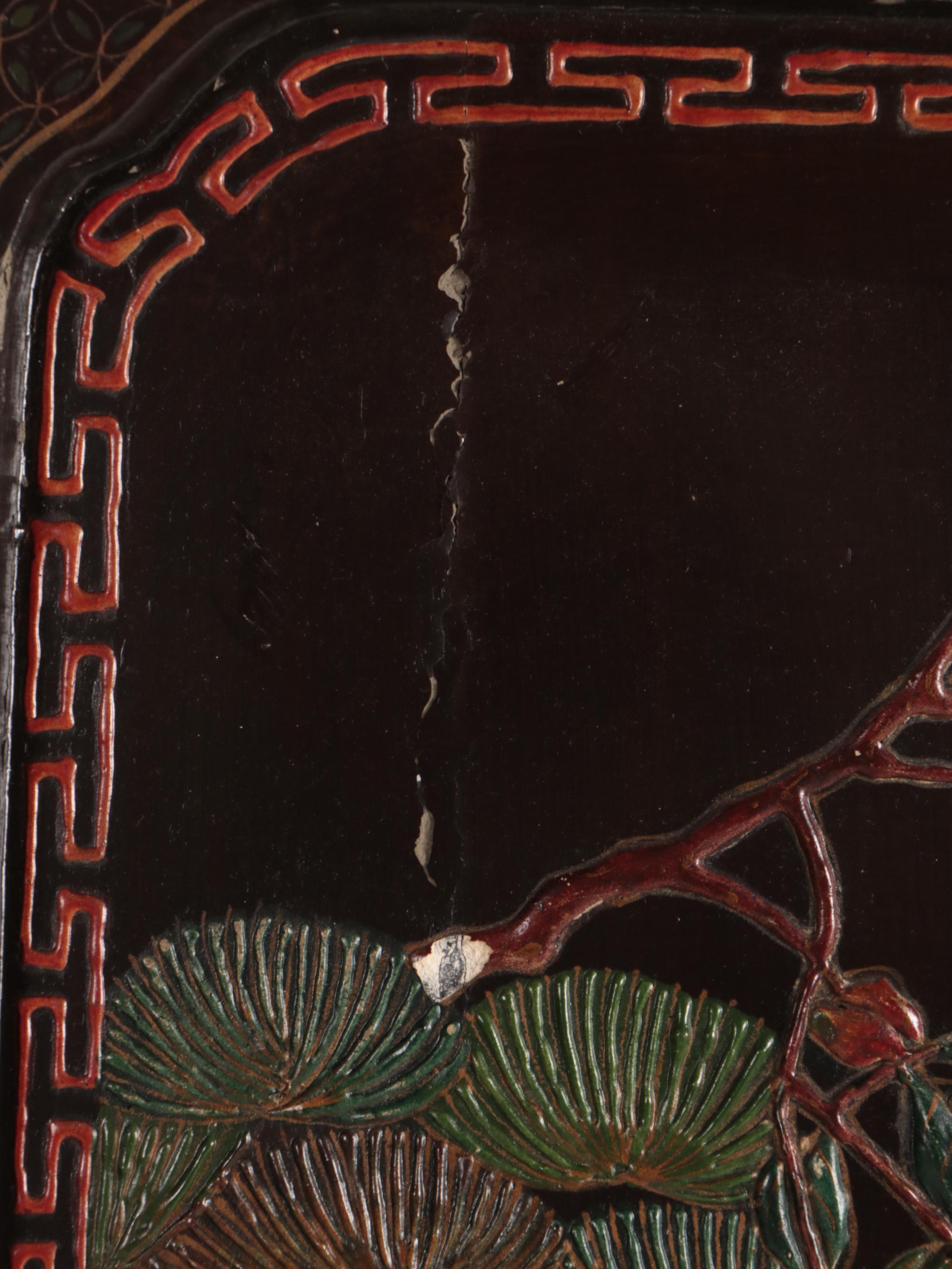 Chinese Lacquered, Carved and Painted Room Screen