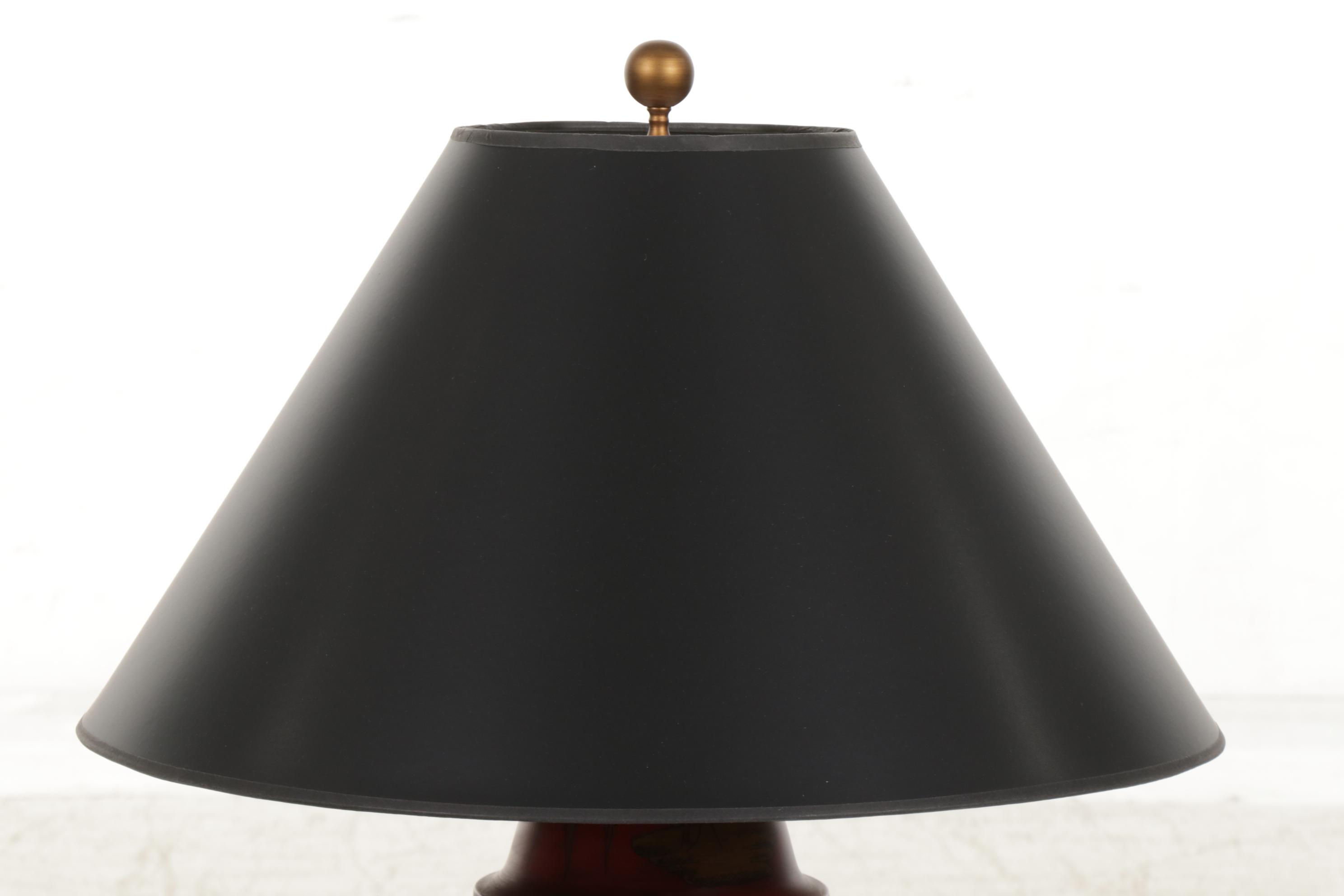 Visual Comfort & Co. Chinoiserie Ginger Jar Urn Lamp With Black Paper Shade