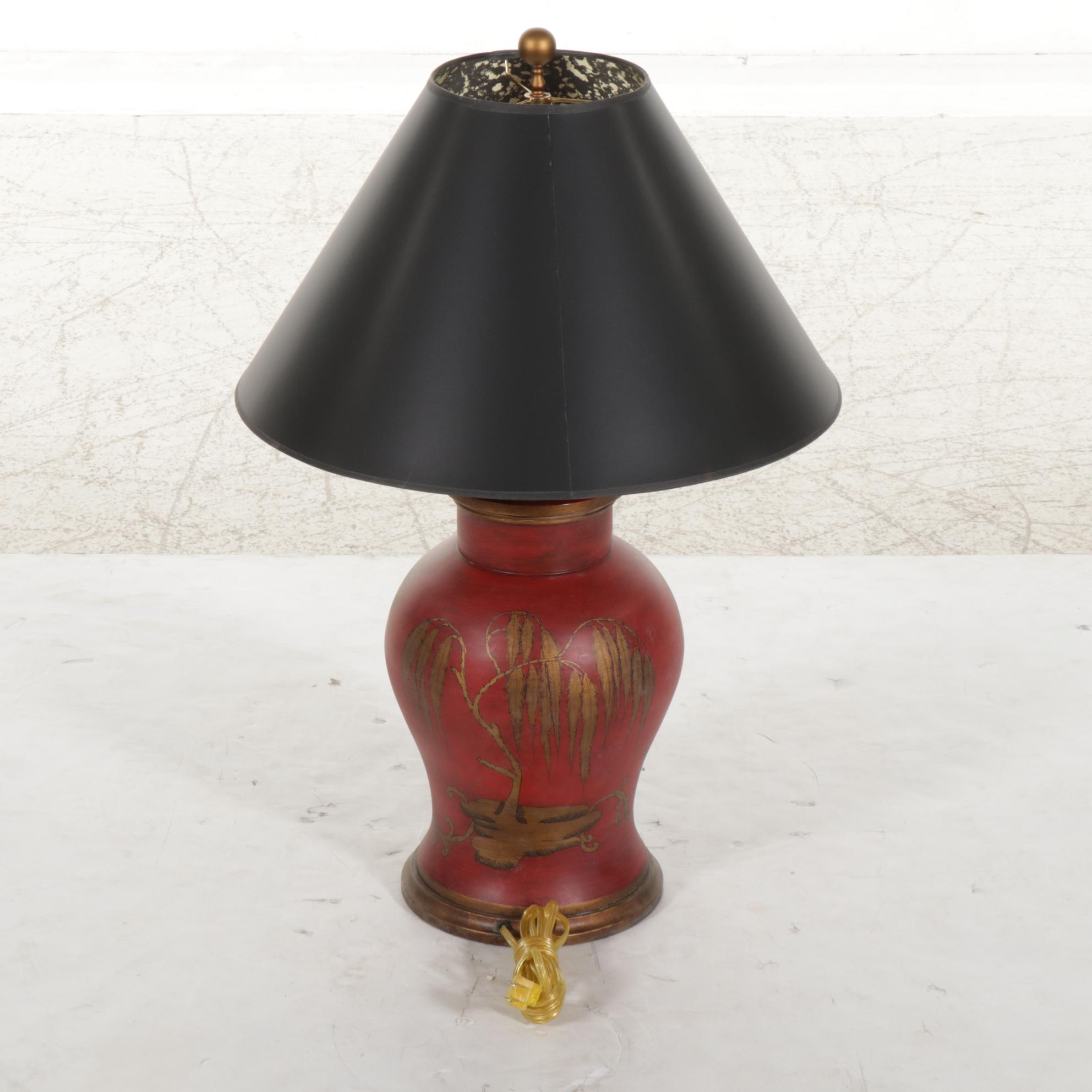 Visual Comfort & Co. Chinoiserie Ginger Jar Urn Lamp With Black Paper Shade