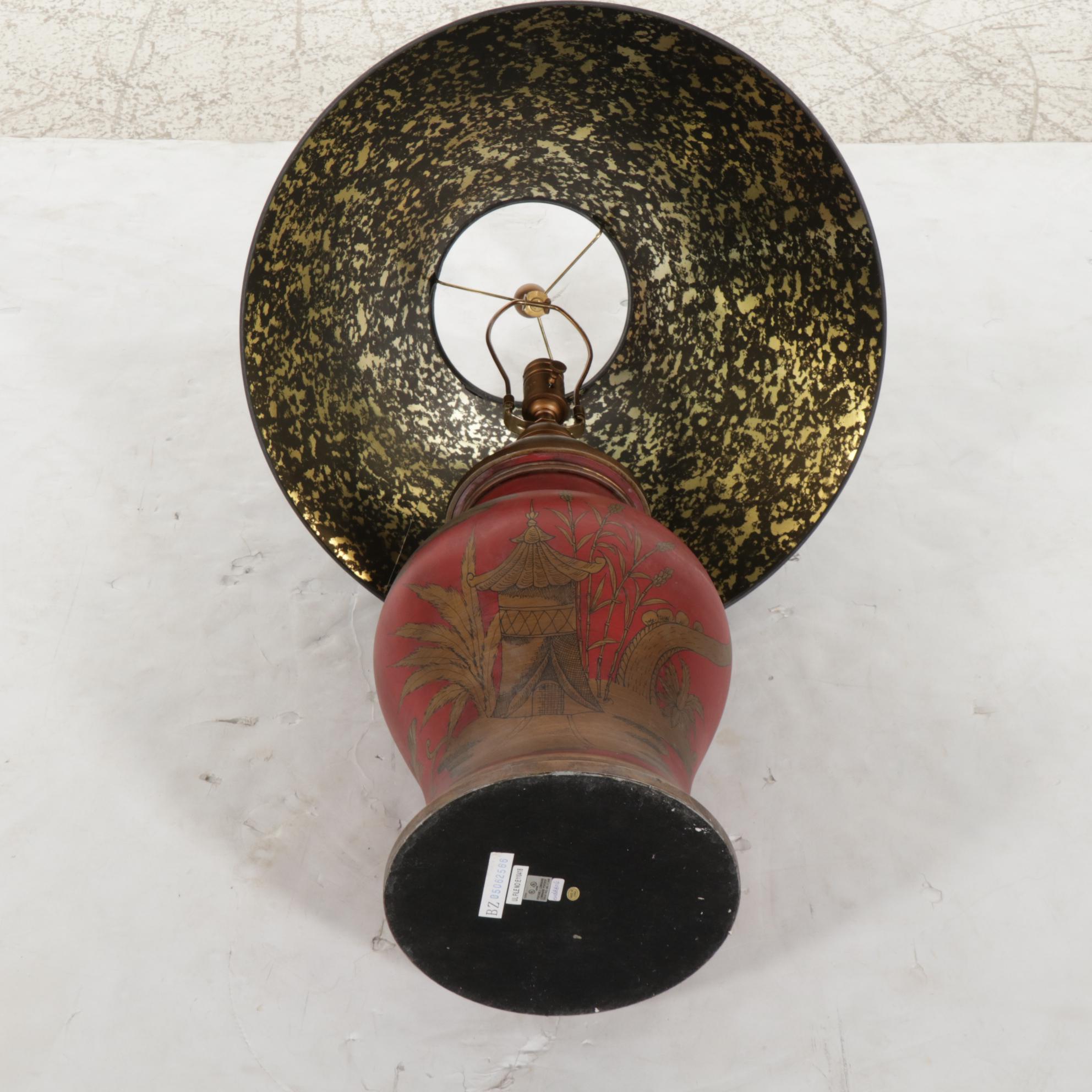 Visual Comfort & Co. Chinoiserie Ginger Jar Urn Lamp With Black Paper Shade