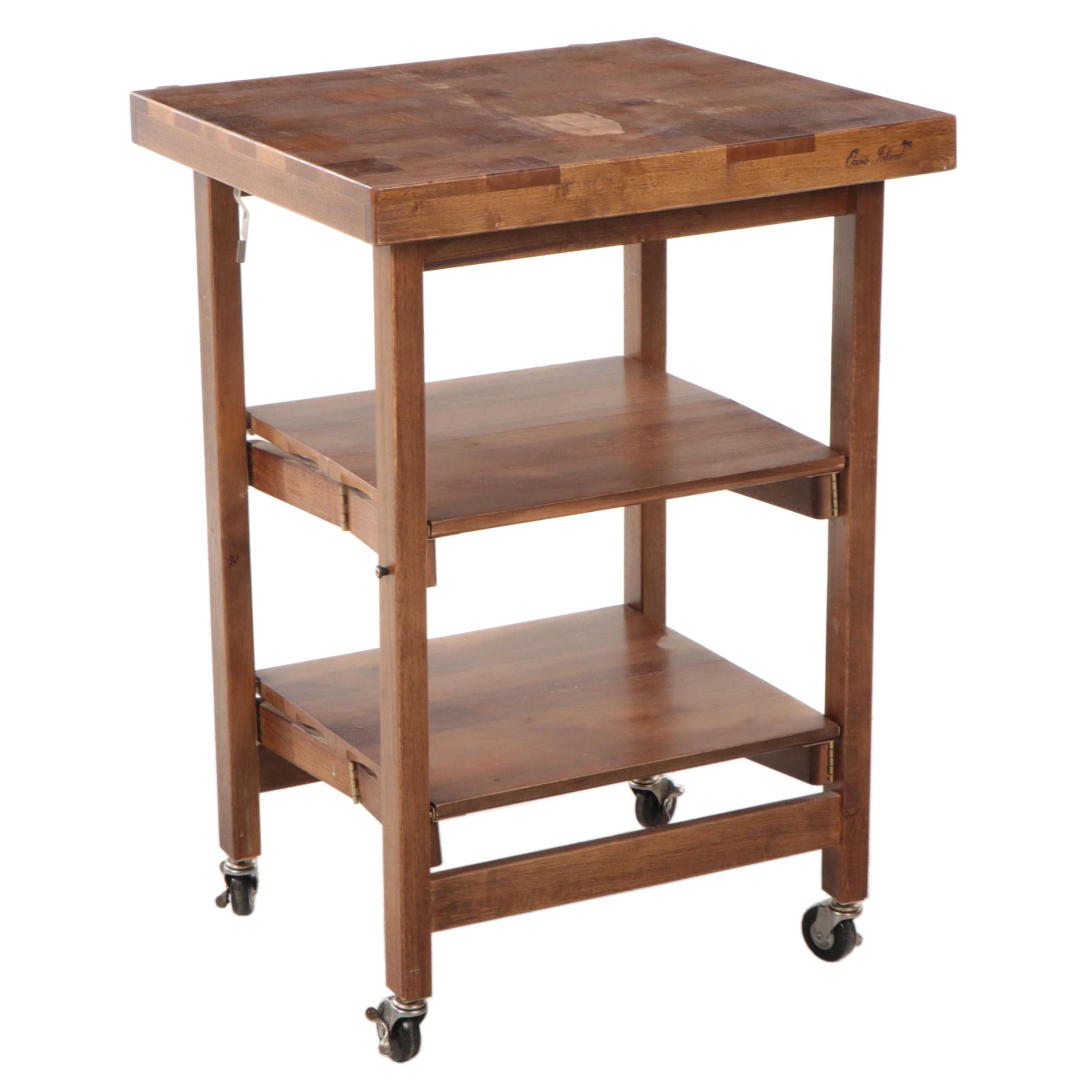 Oasis Island Butcher Block Wood Rolling Kitchen Island Cart