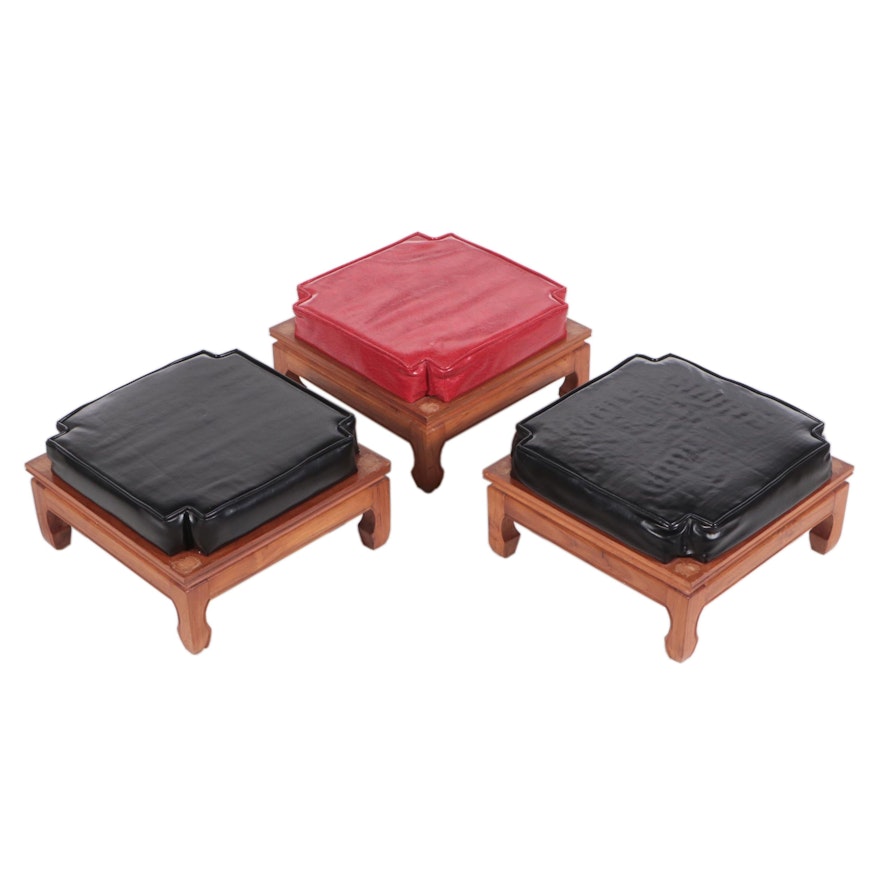 Vincent Yeh & Co. Mandarin Style Vinyl Upholstered Footstools, Mid-20th Century