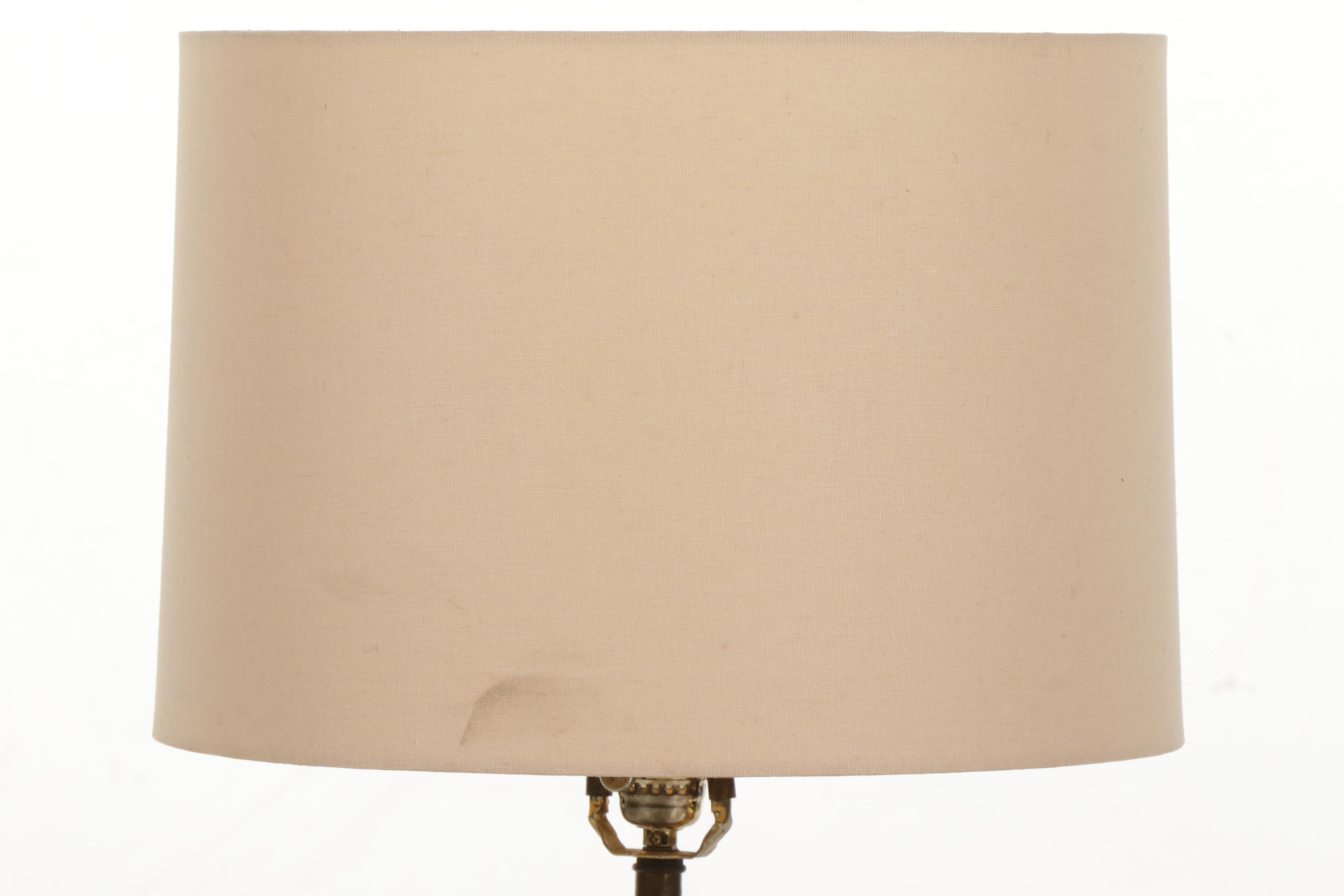 Italianate Mid Century Floral Tole Table Lamp With Drum Shade