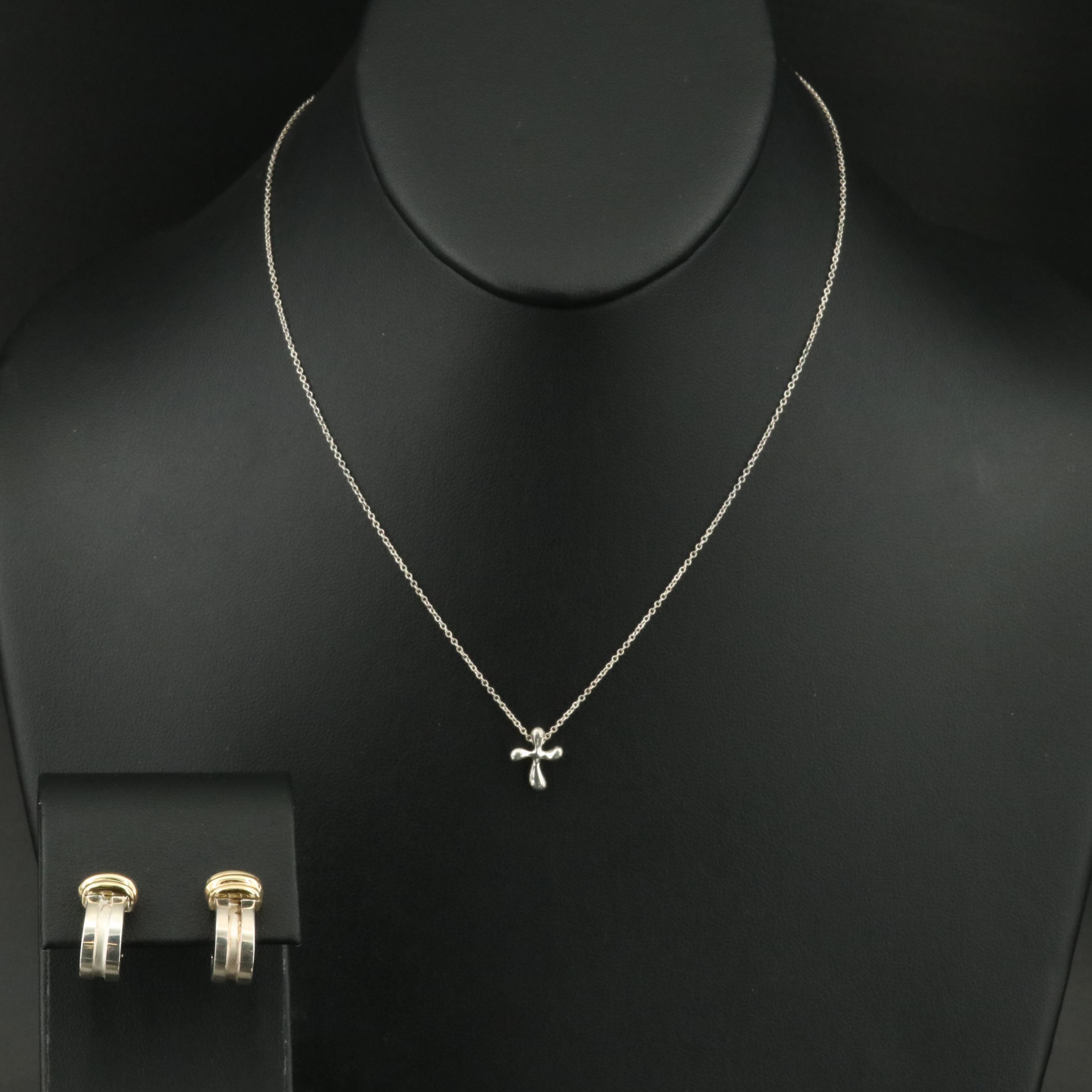 Elsa Peretti for Tiffany & Co. Necklace and 1995 Altas Groove J Hoop Earrings