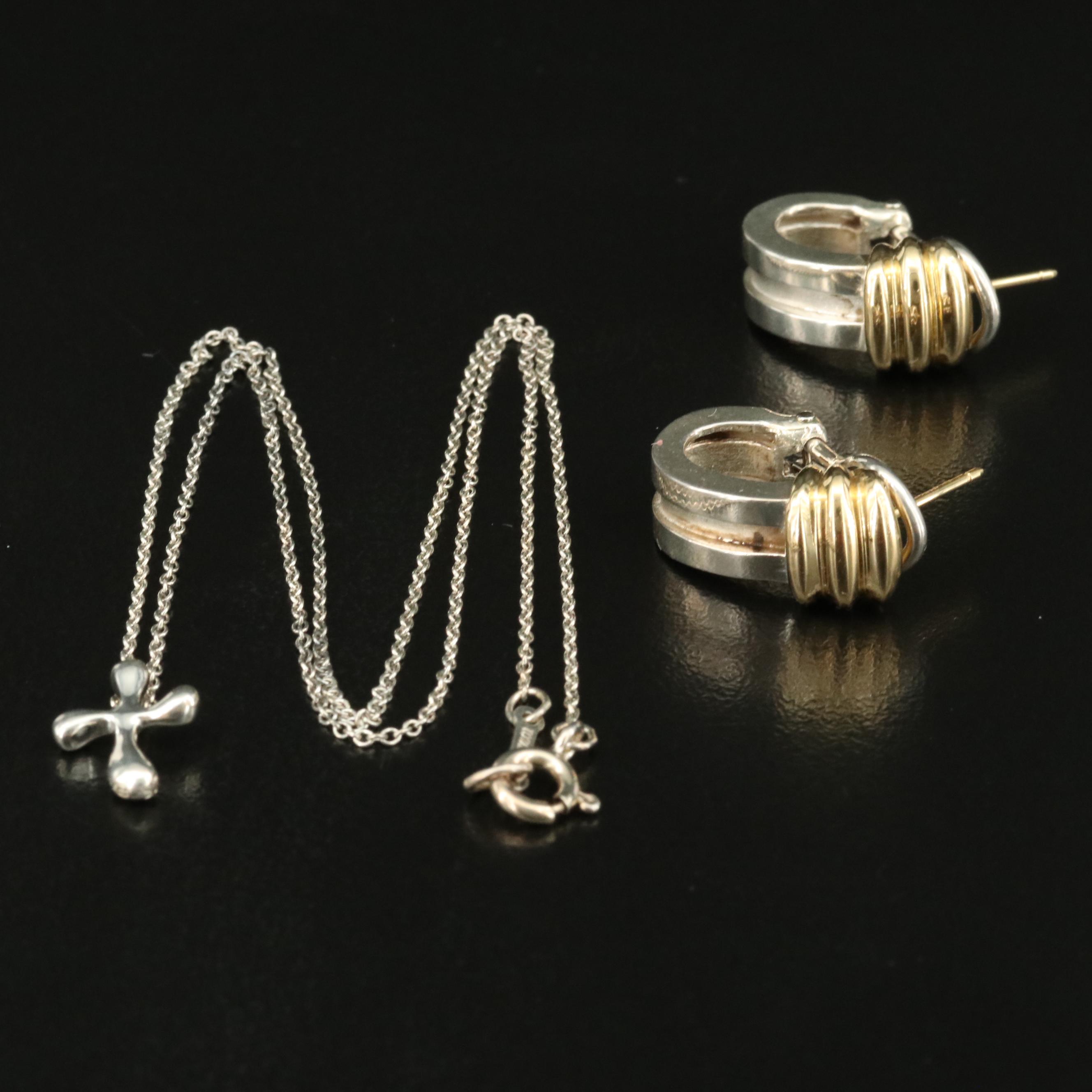 Elsa Peretti for Tiffany & Co. Necklace and 1995 Altas Groove J Hoop Earrings