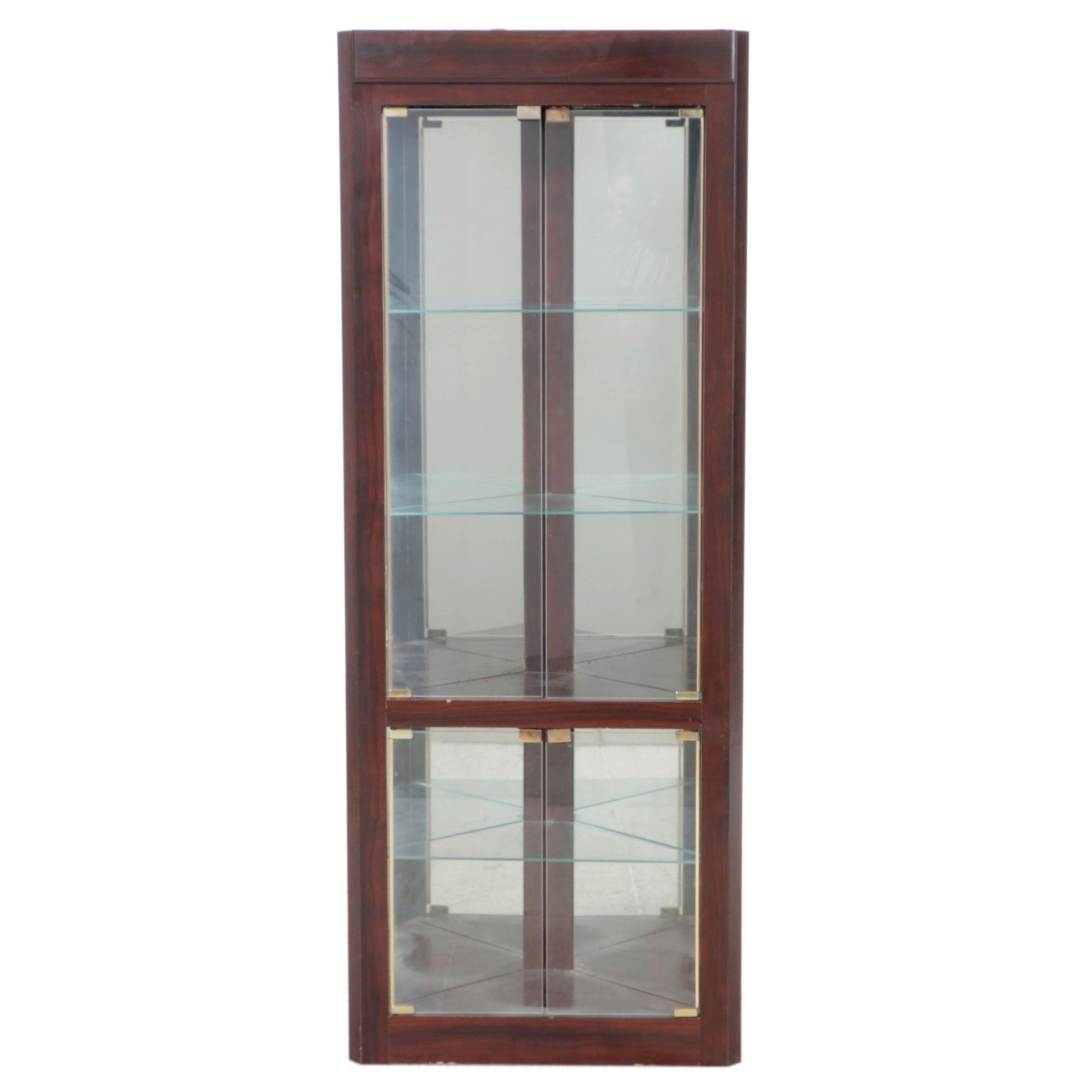 Mahogany-Grained Laminate Corner Display Cabinet, Late 20th Century