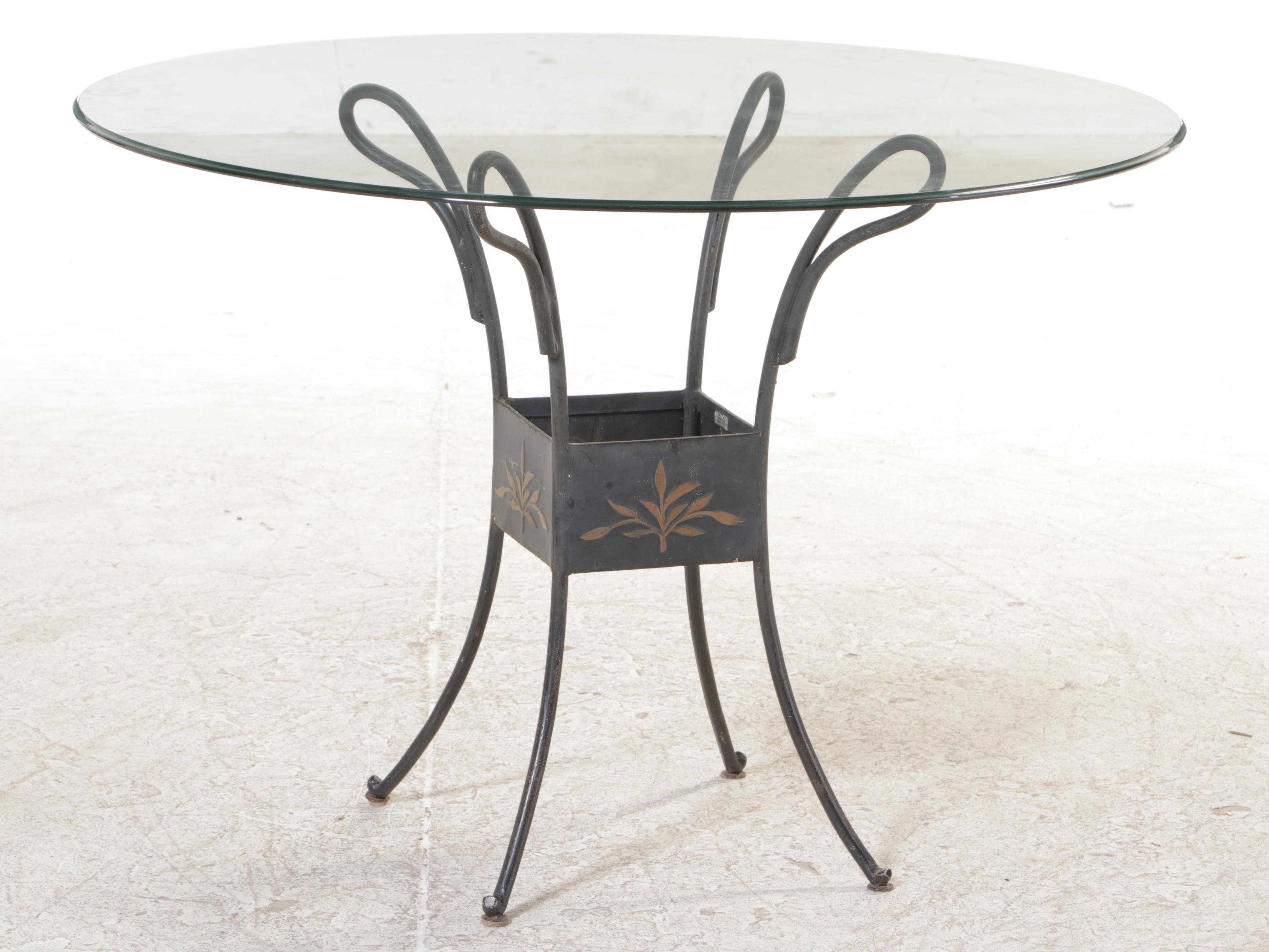 Six-Piece Dining Set, Including Iron and Glass Top Table