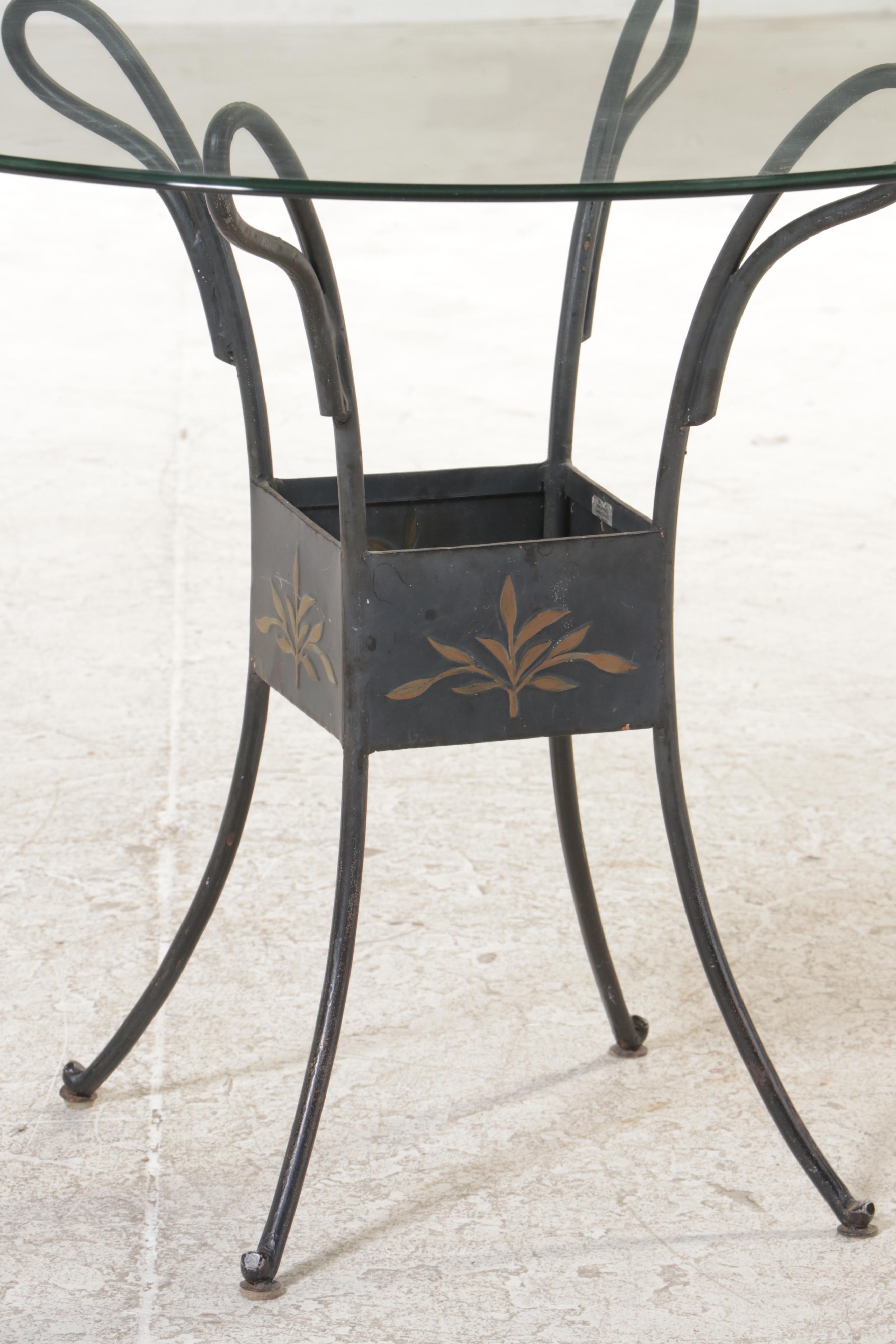 Six-Piece Dining Set, Including Iron and Glass Top Table