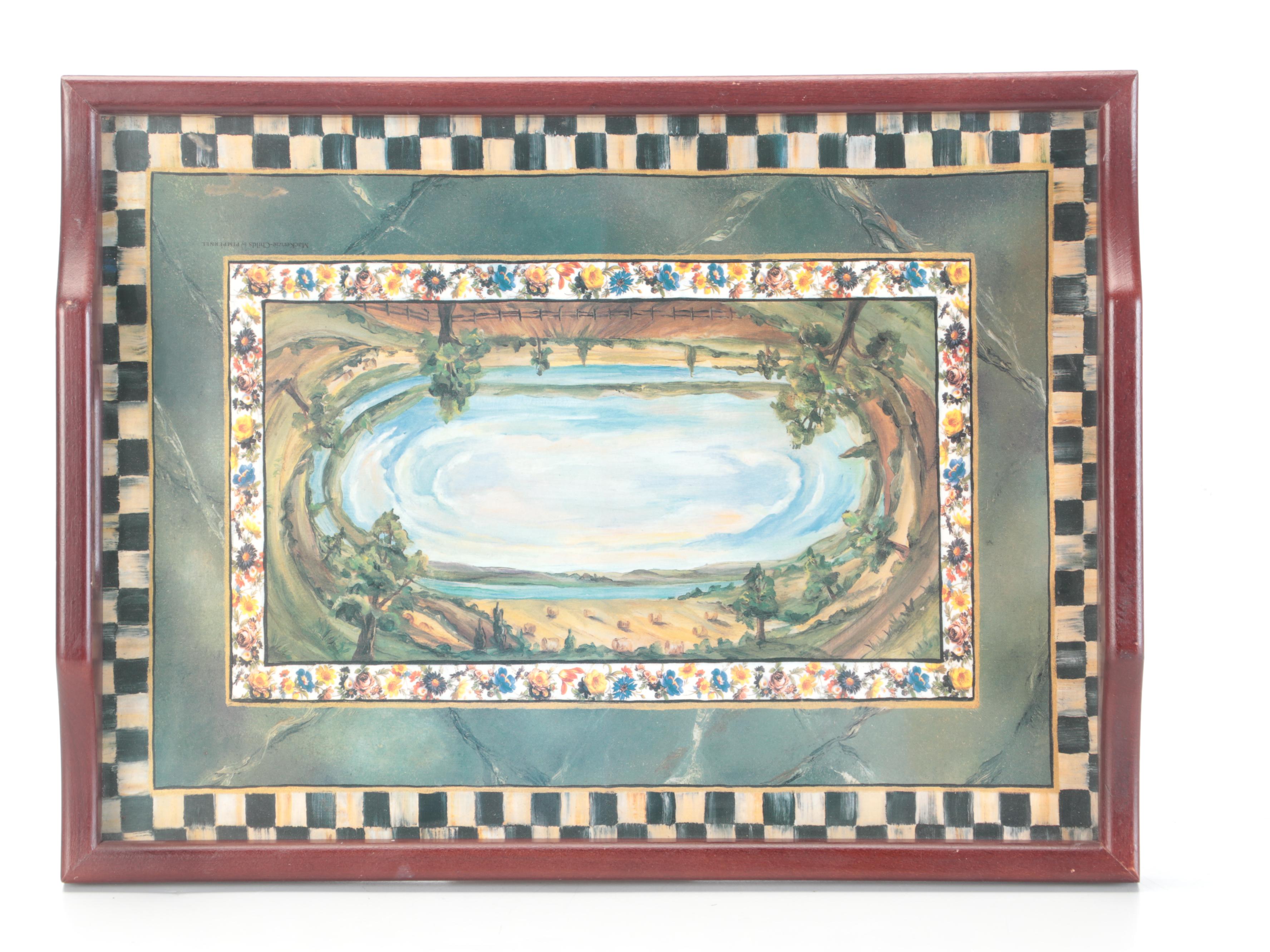 MacKenzie-Childs by Pimpernel "Maclachlan" Handled Tray with Sticks Lazy Susan