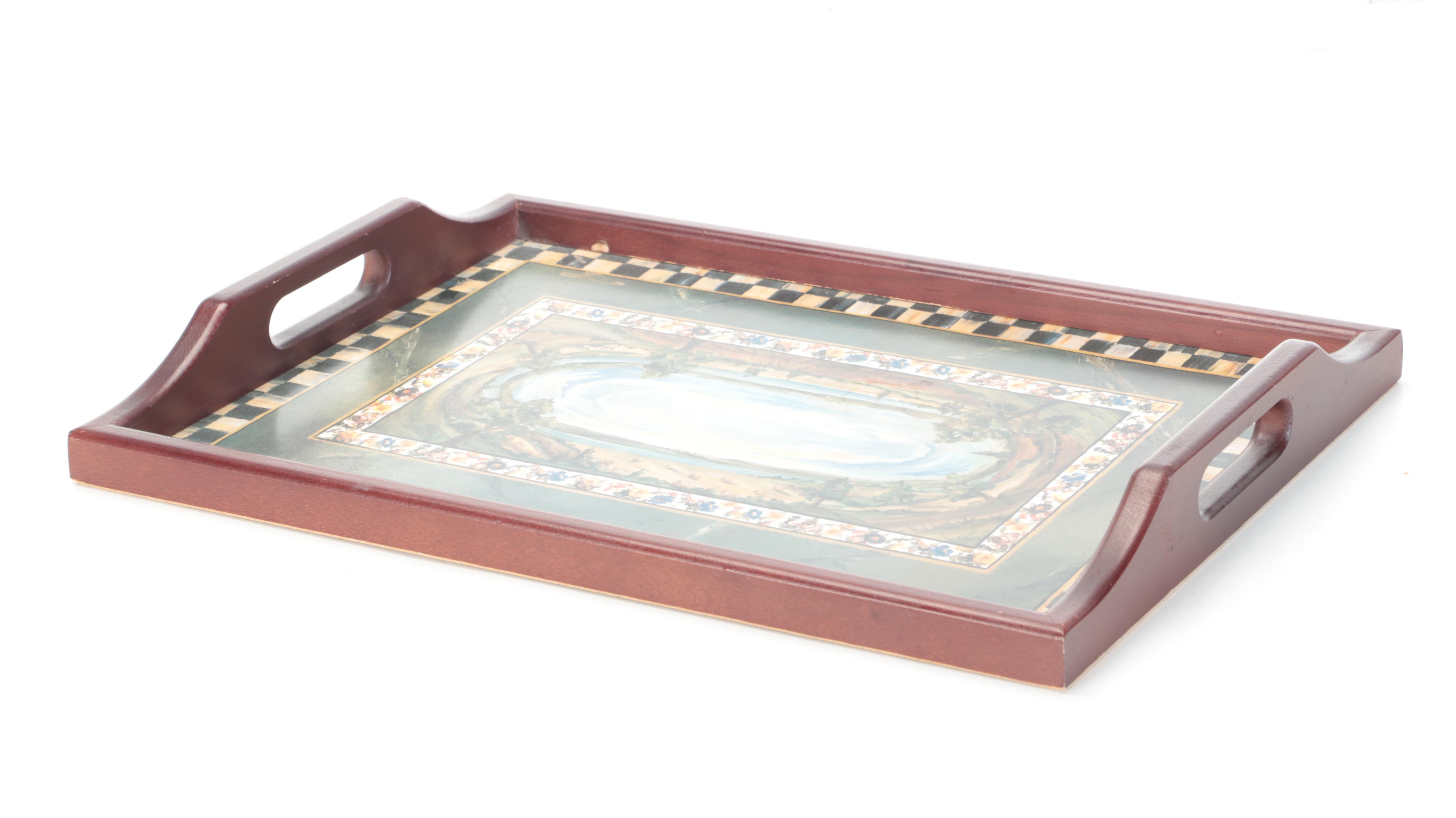 MacKenzie-Childs by Pimpernel "Maclachlan" Handled Tray with Sticks Lazy Susan