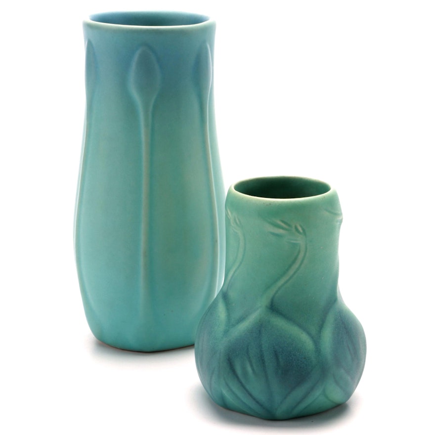 Van Briggle Pottery Ming Blue Onion Bulb and Other Vases, Mid-20th Century