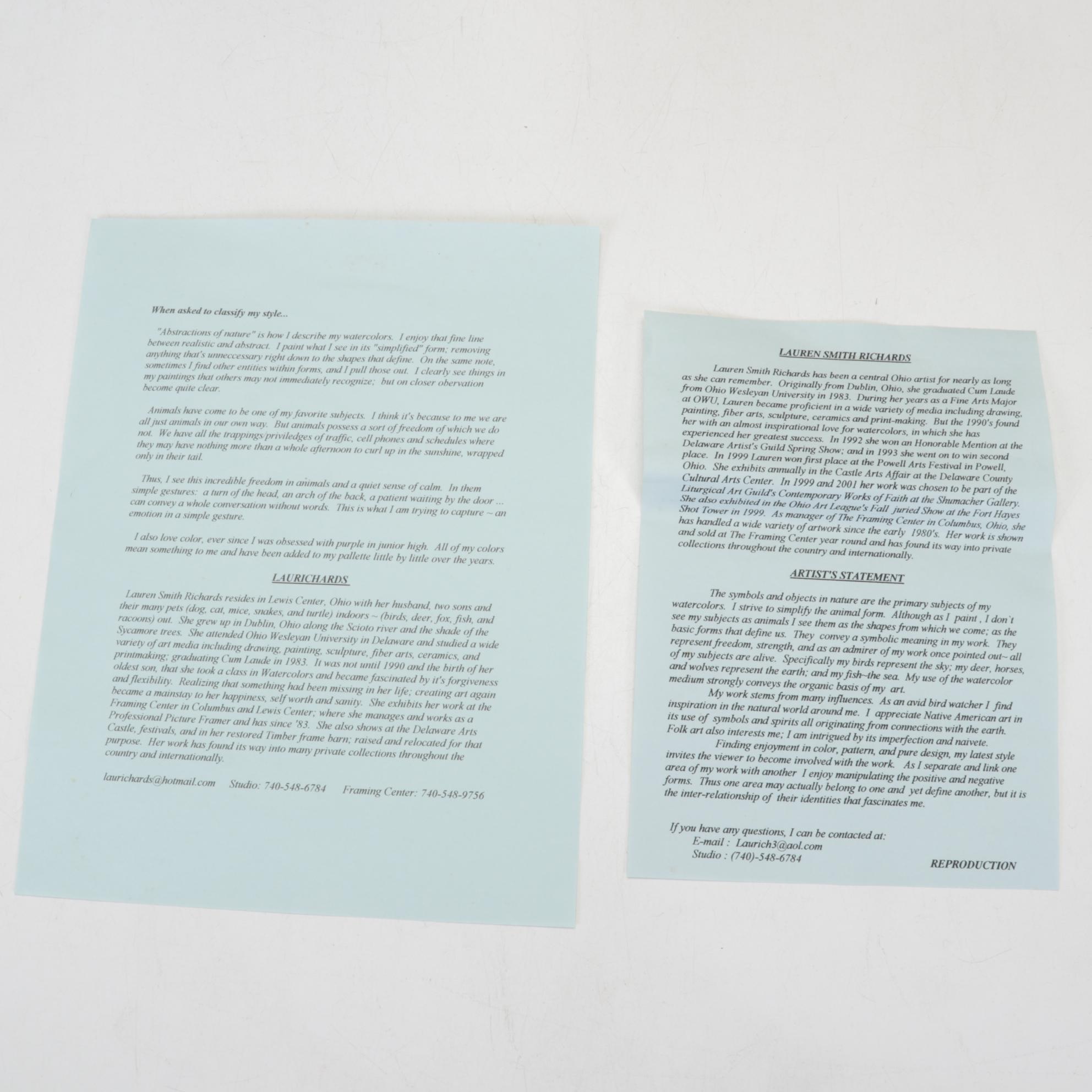 Lauren Smith Richards Offset Lithographs of Cats, 21st Century