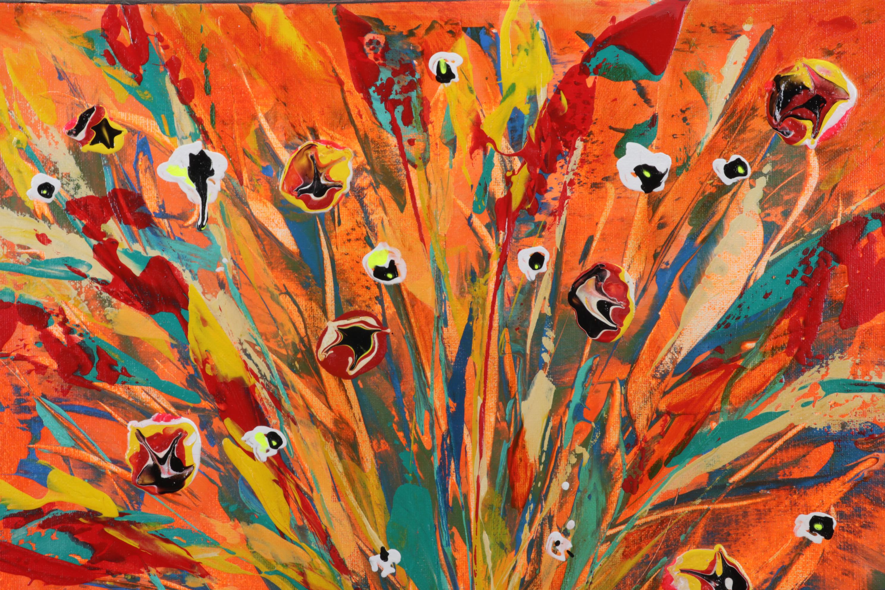 Farshad Lanjani Still Life Acrylic Painting of Flowers in Vase, 21st Century