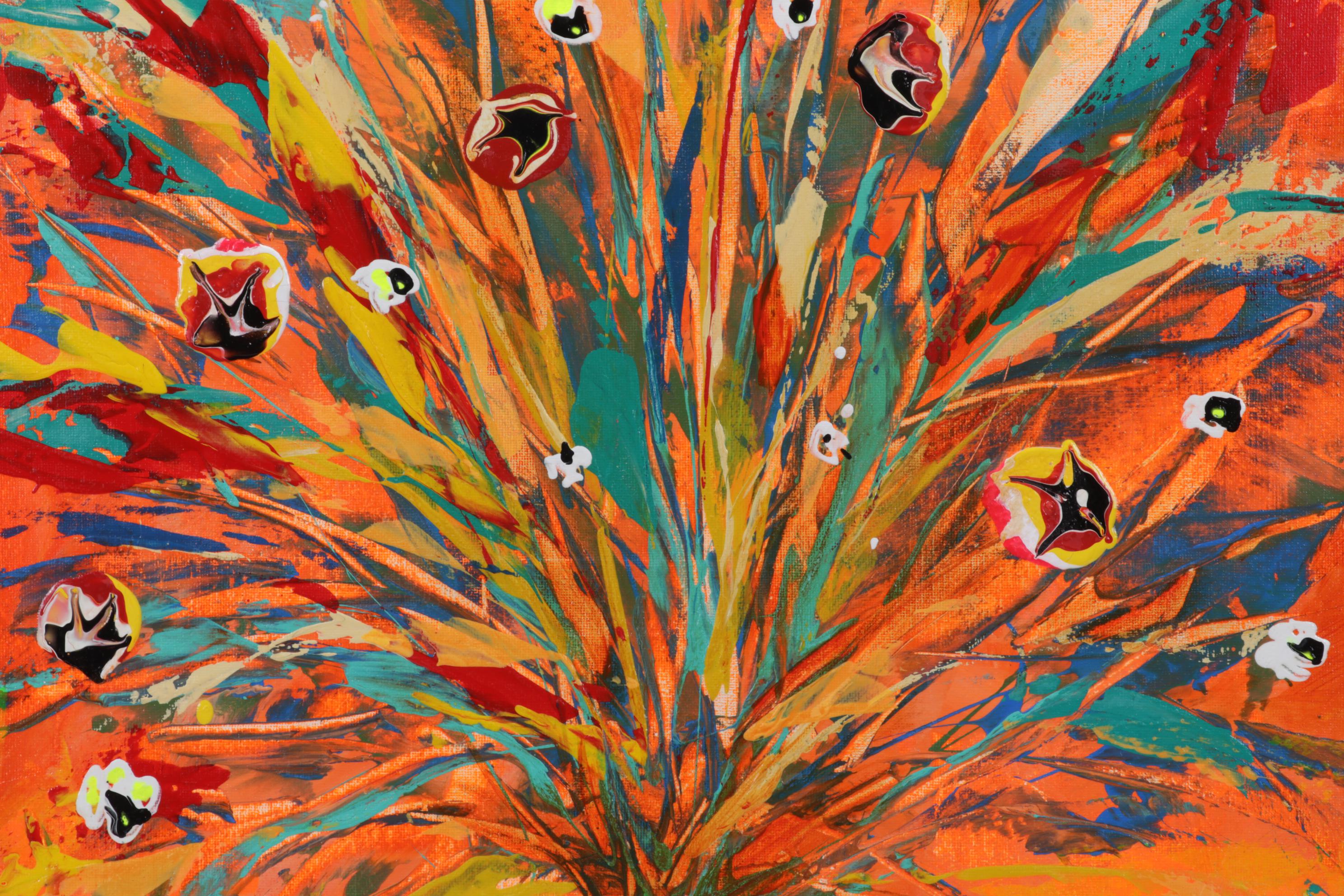 Farshad Lanjani Still Life Acrylic Painting of Flowers in Vase, 21st Century