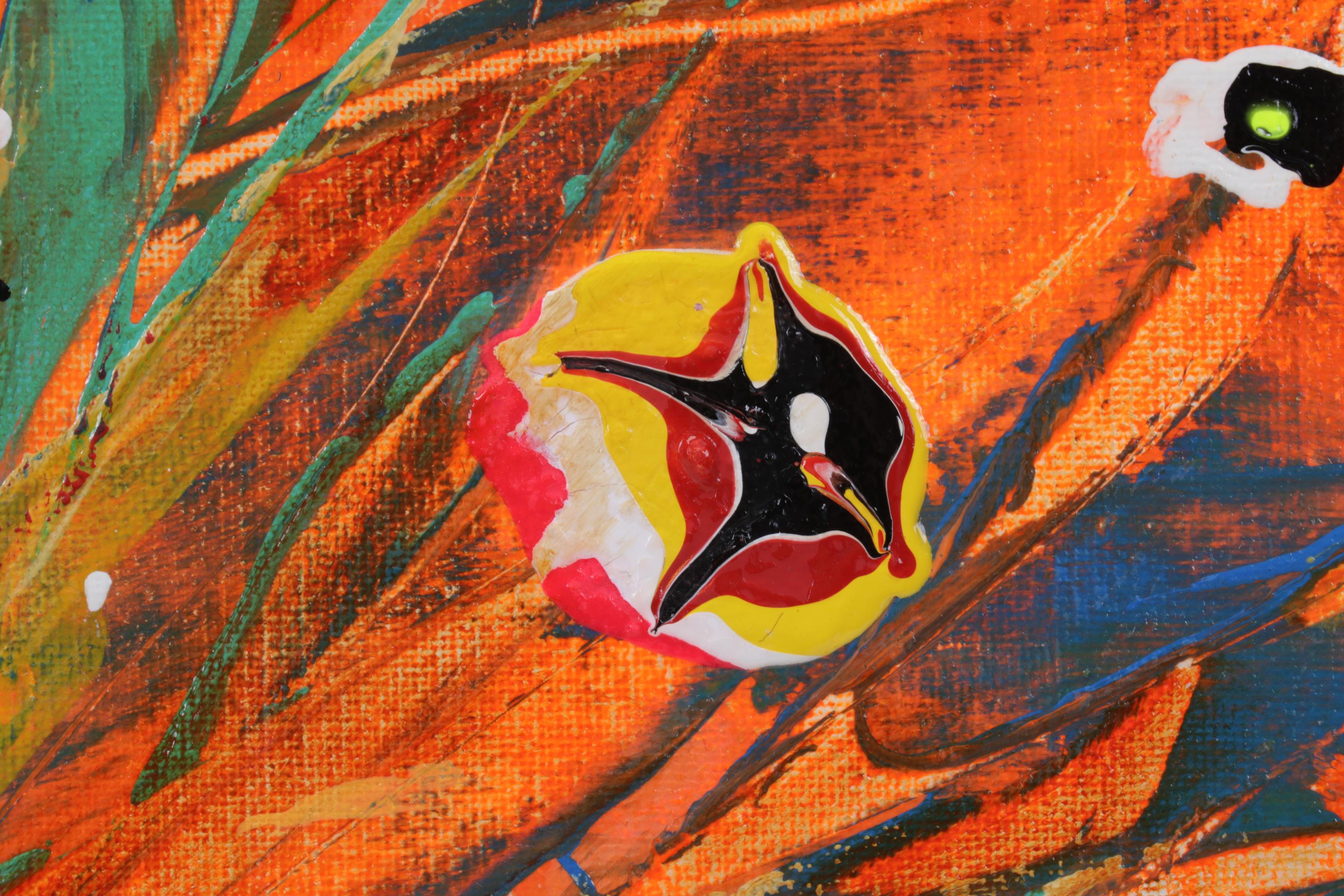 Farshad Lanjani Still Life Acrylic Painting of Flowers in Vase, 21st Century