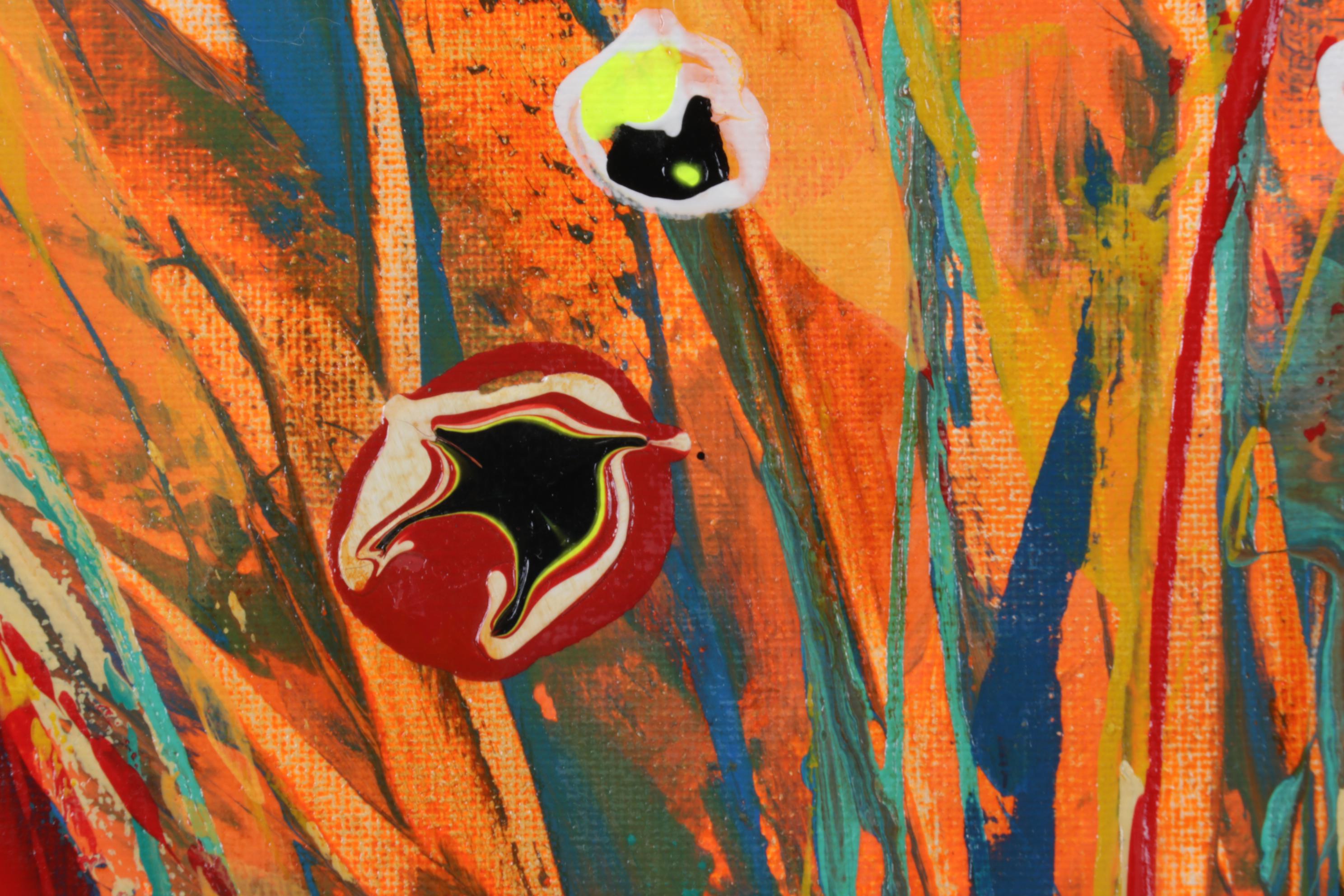 Farshad Lanjani Still Life Acrylic Painting of Flowers in Vase, 21st Century