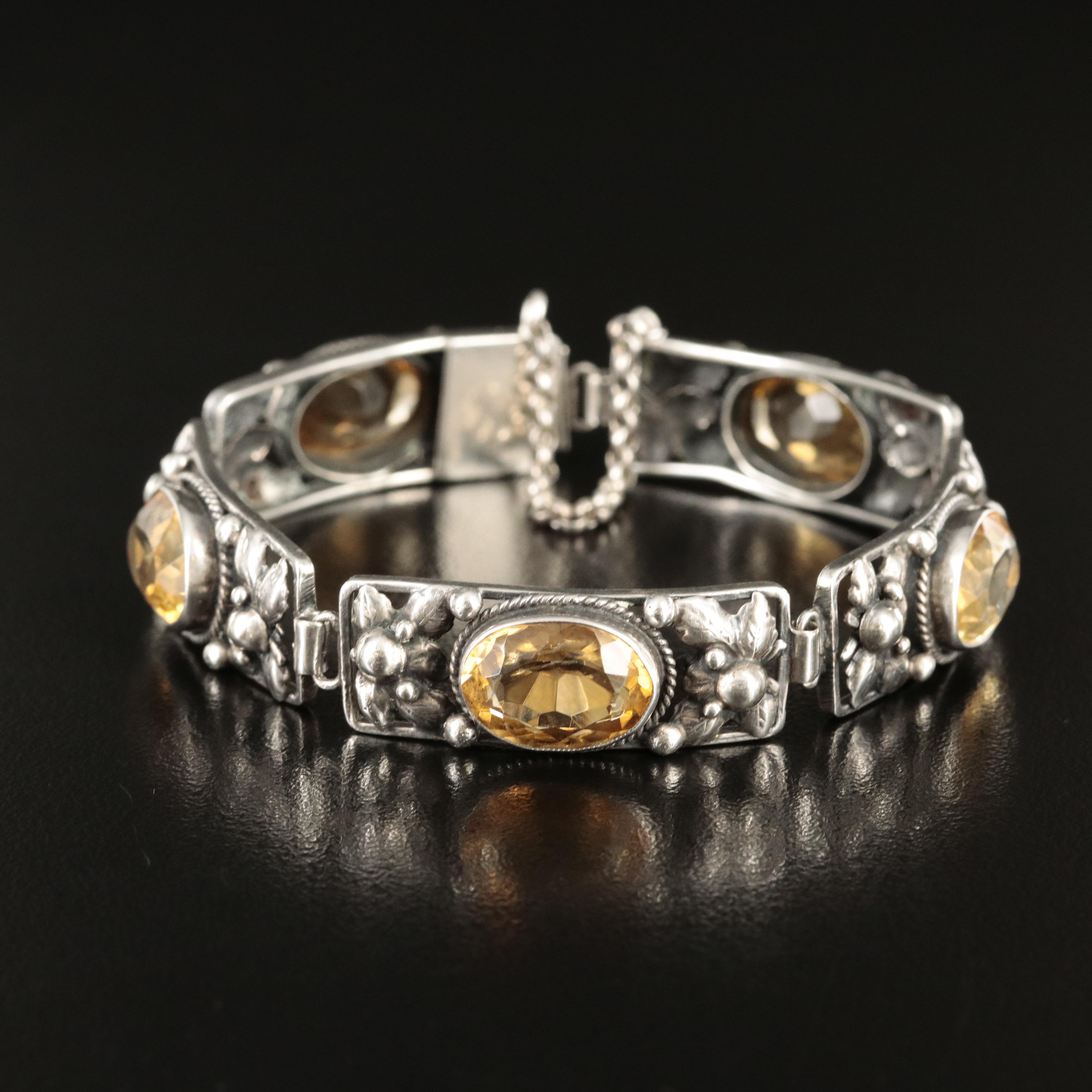 Vintage 800 Silver Citrine Bracelet
