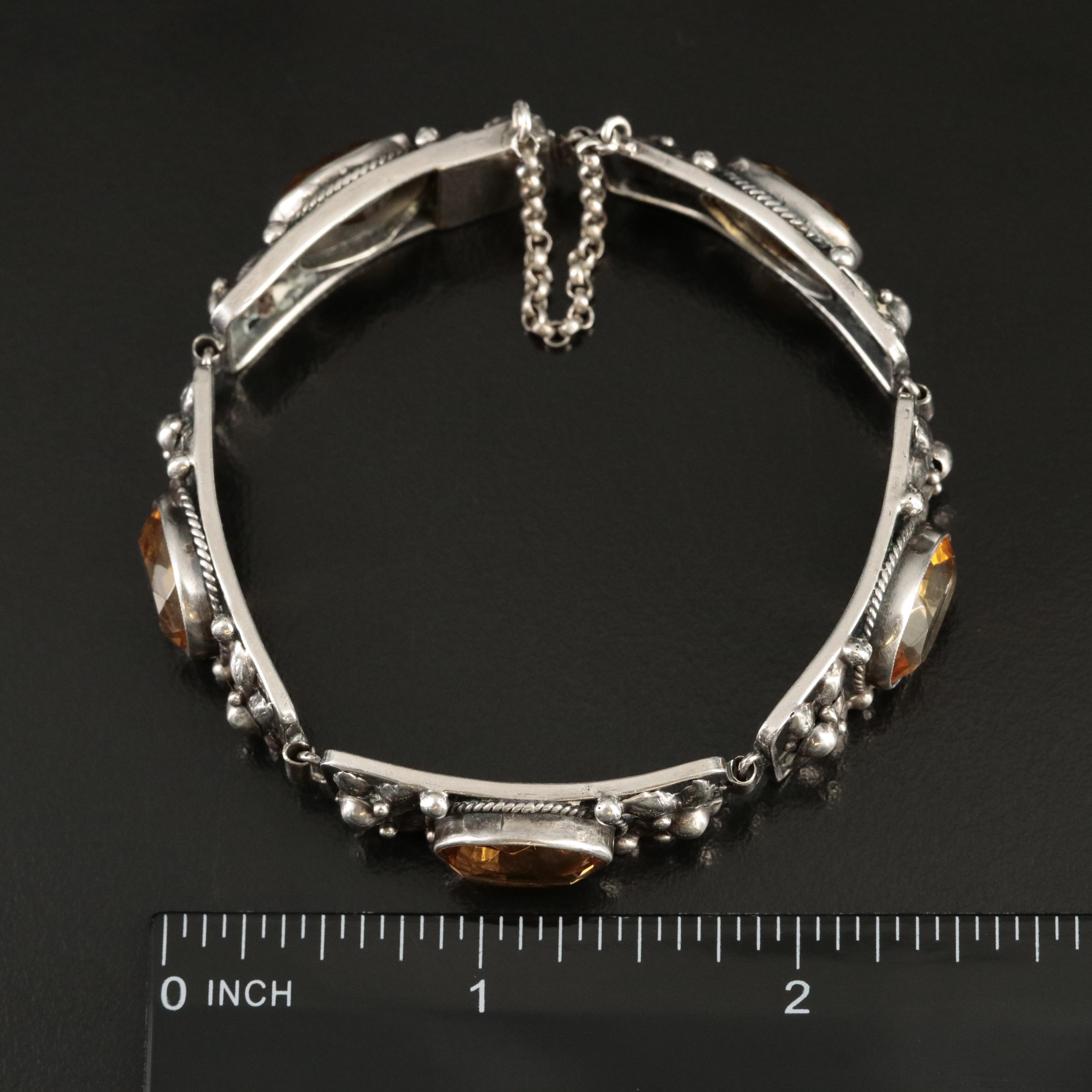 Vintage 800 Silver Citrine Bracelet