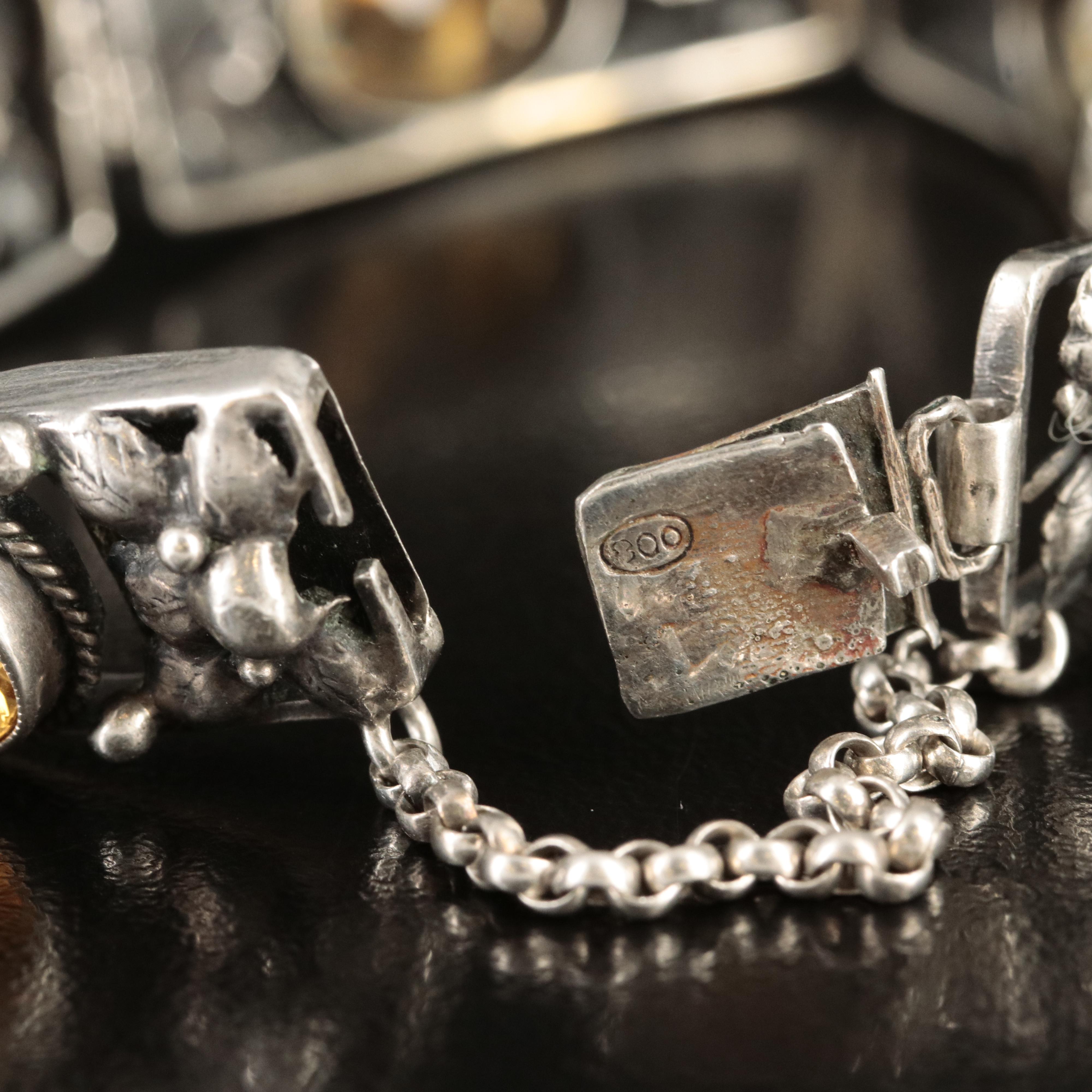 Vintage 800 Silver Citrine Bracelet