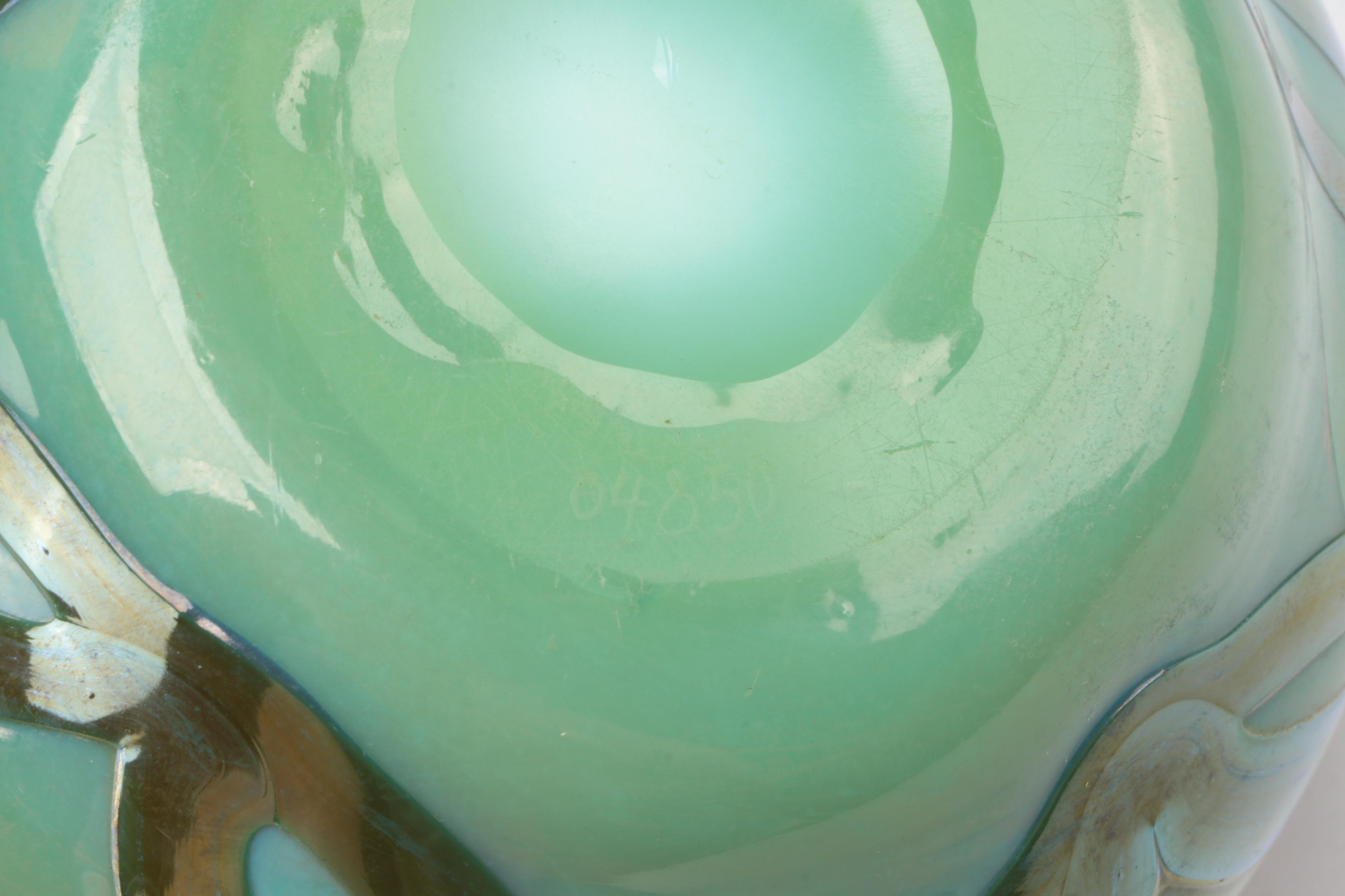 Art Nouveau Style Blown Metallic Glass Veined  Squat Vase