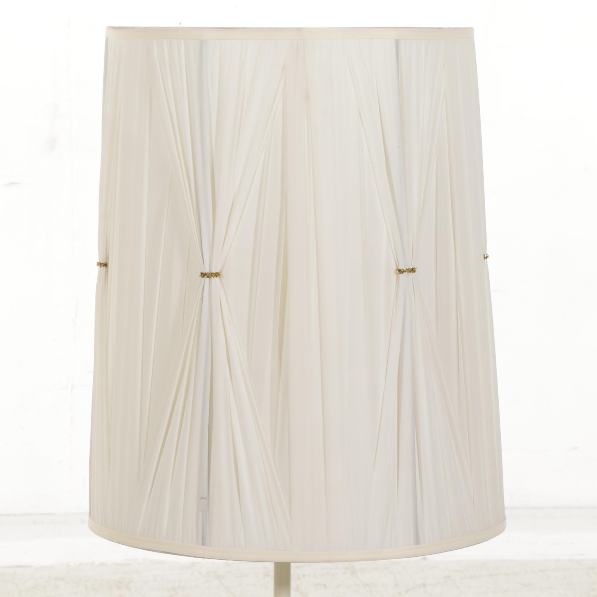 Italian Ceramic Gold and White Lattice and Flower Table Lamps, Custom Shades