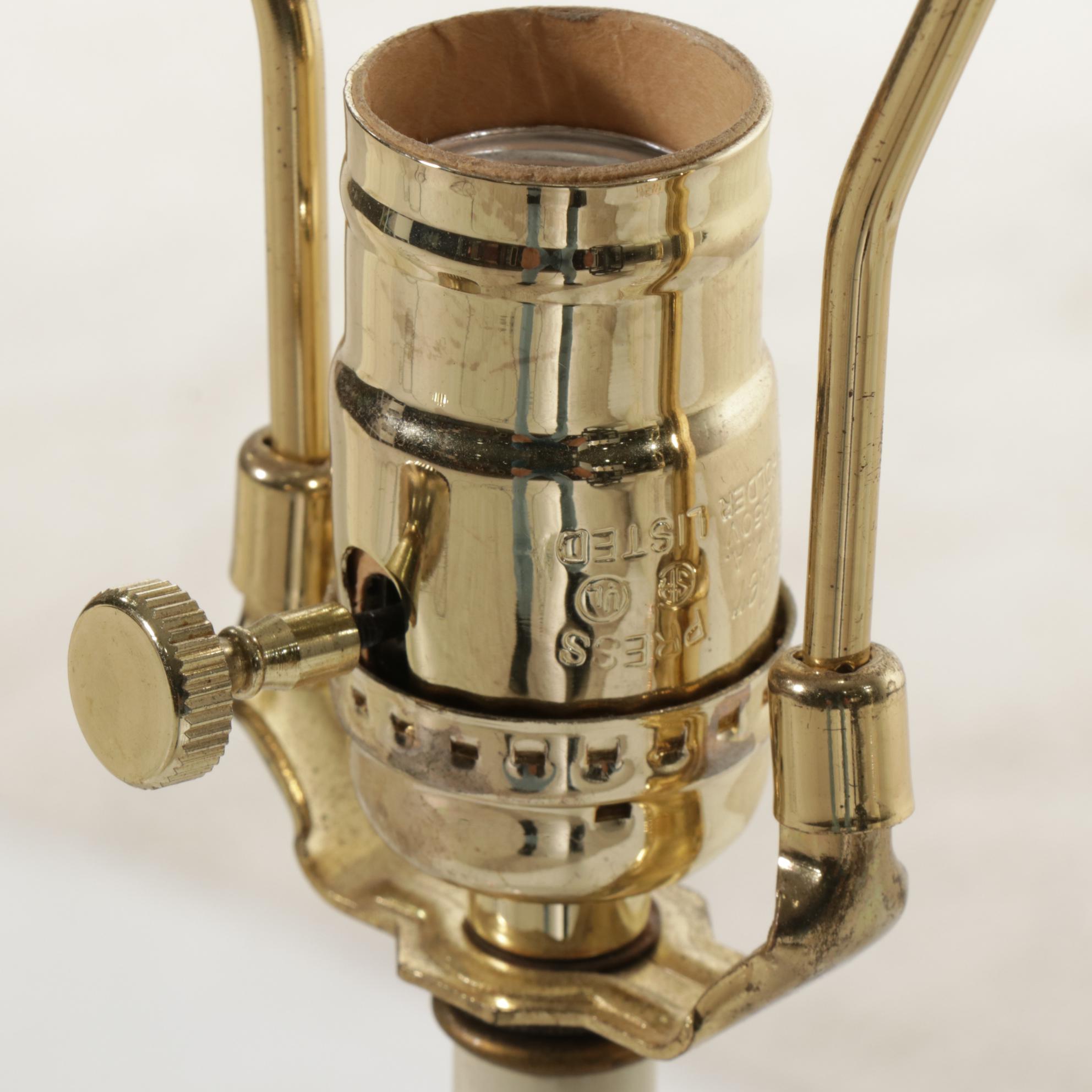 Italian Ceramic Gold and White Lattice and Flower Table Lamps, Custom Shades