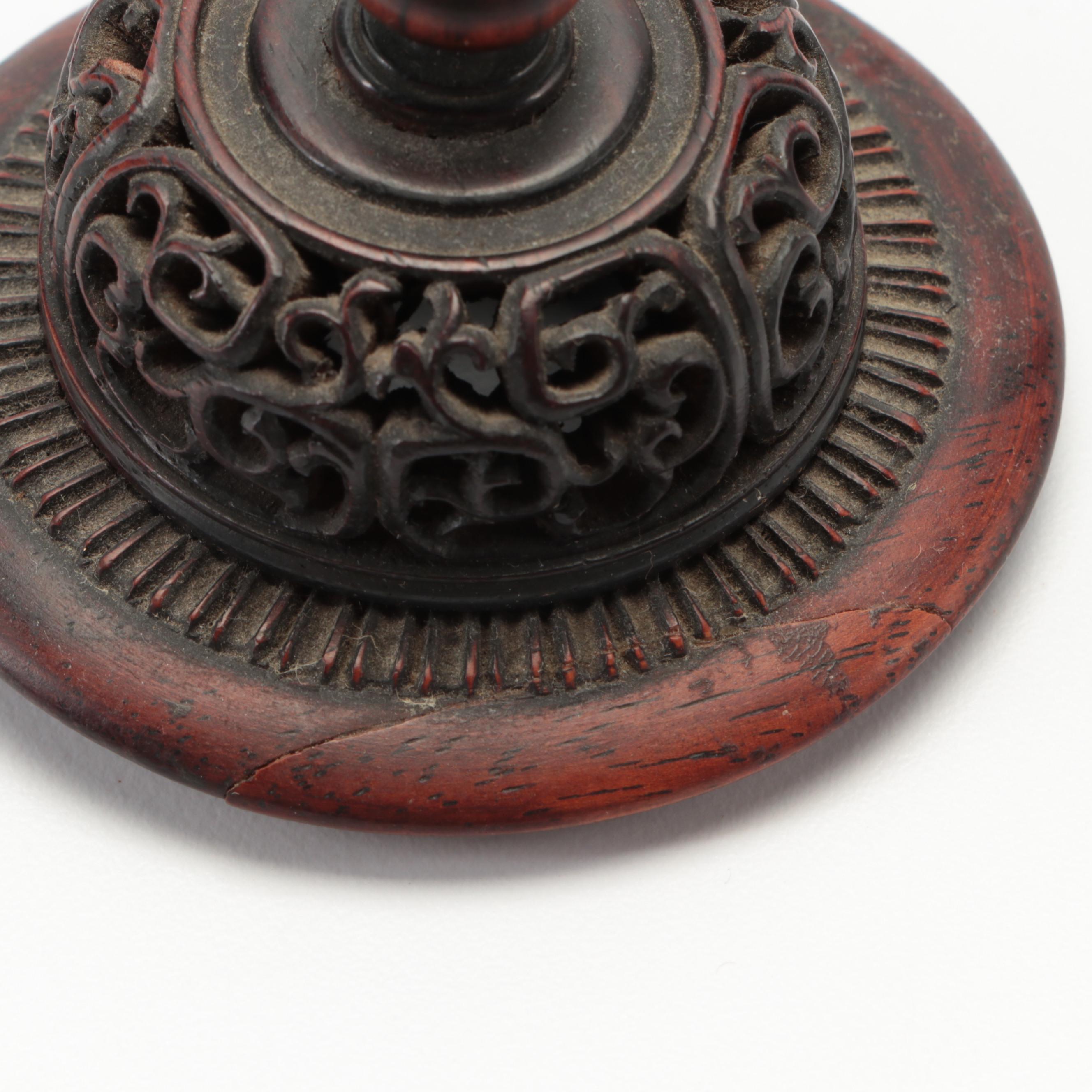 Matched Pair Chinese Porcelain Ginger Jars with Carved Wood Lids