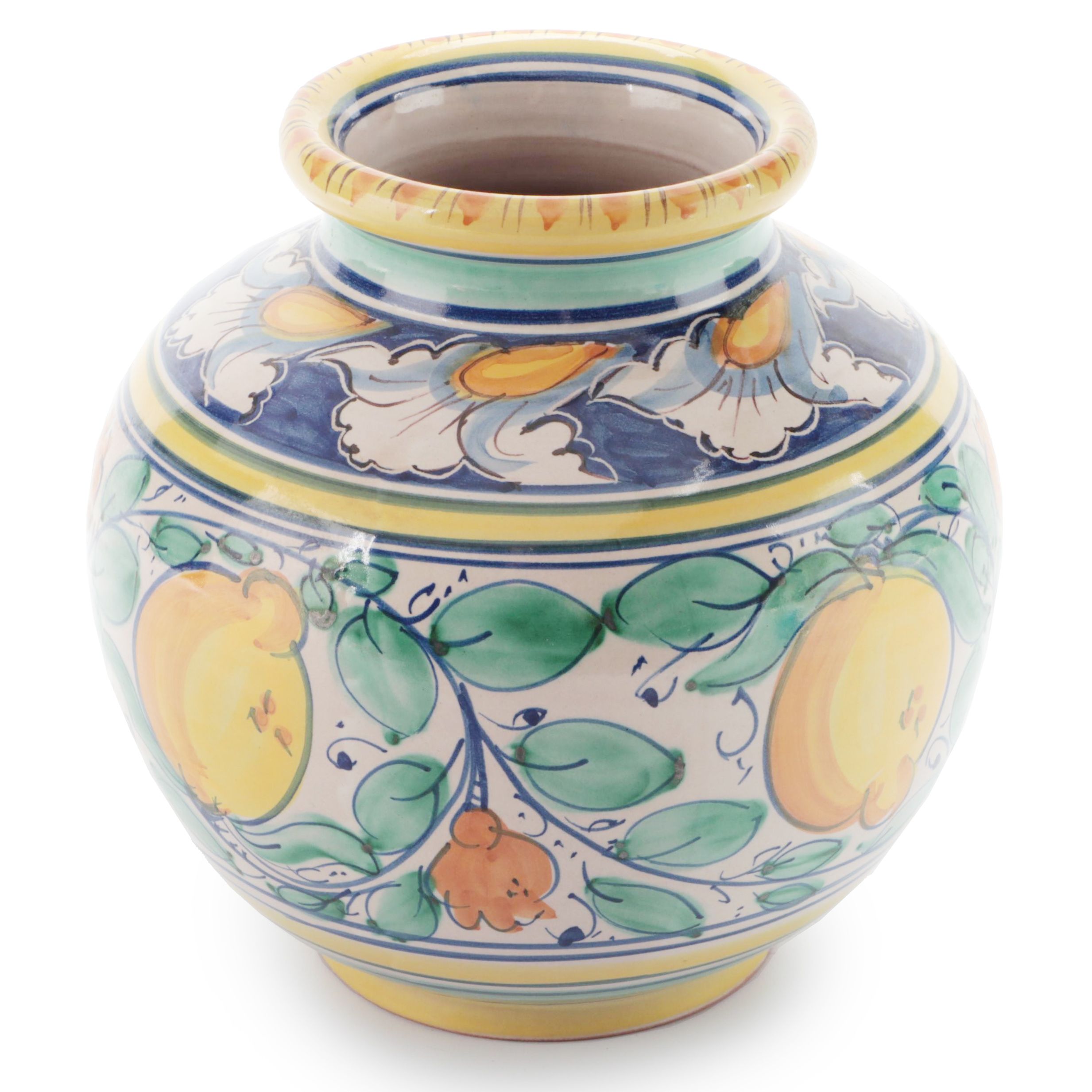 Italian Faïence Hand-Painted Lemon Motif Vase