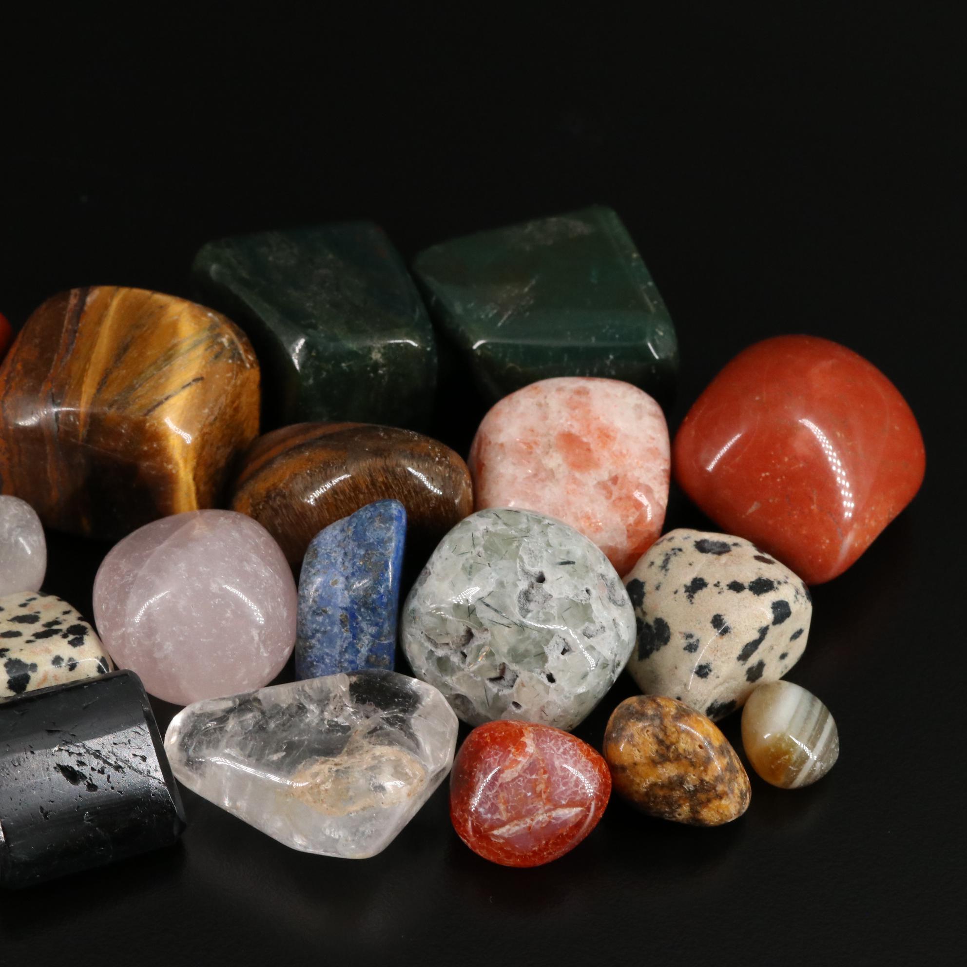 Bloodstone, Tiger's Eye and Prehnite Polished Stones