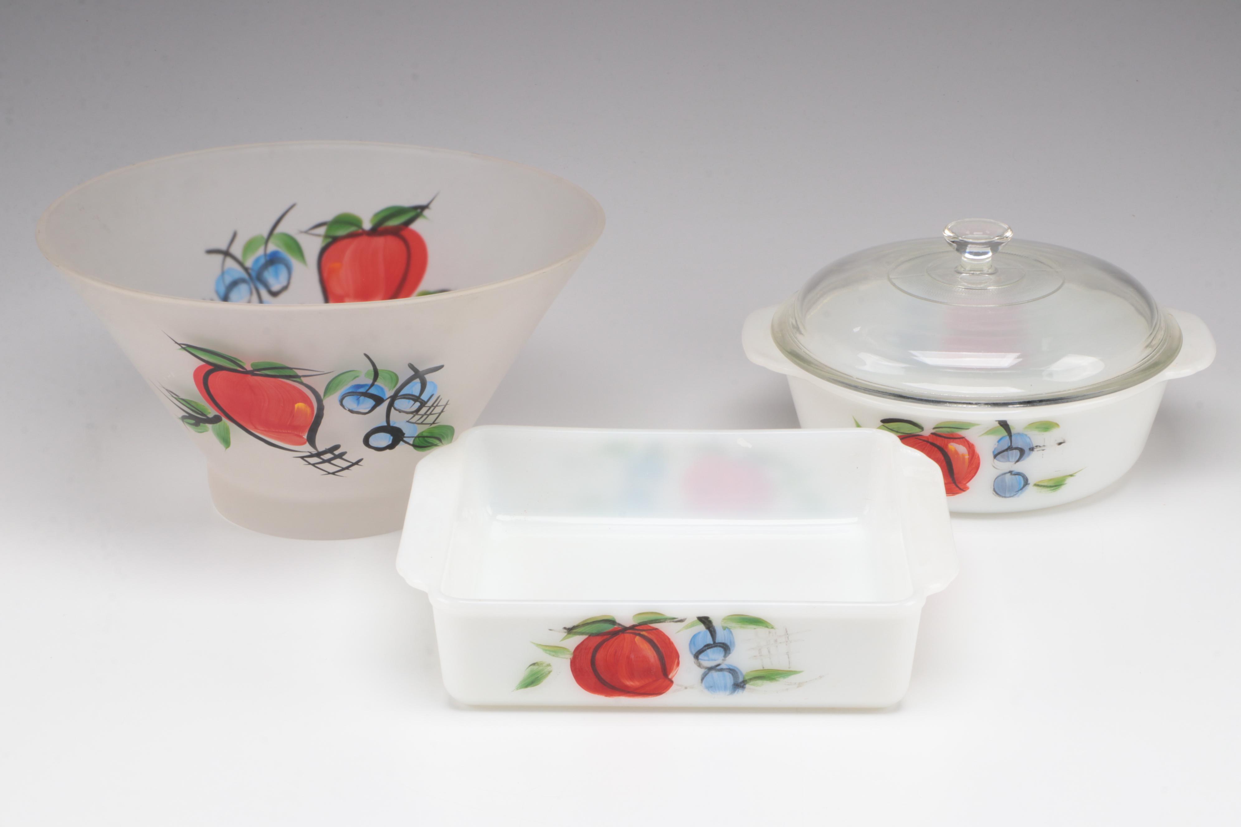 Anchor Hocking Fire-King "Fruit" Tableware with Cobalt Glass Dinnerware
