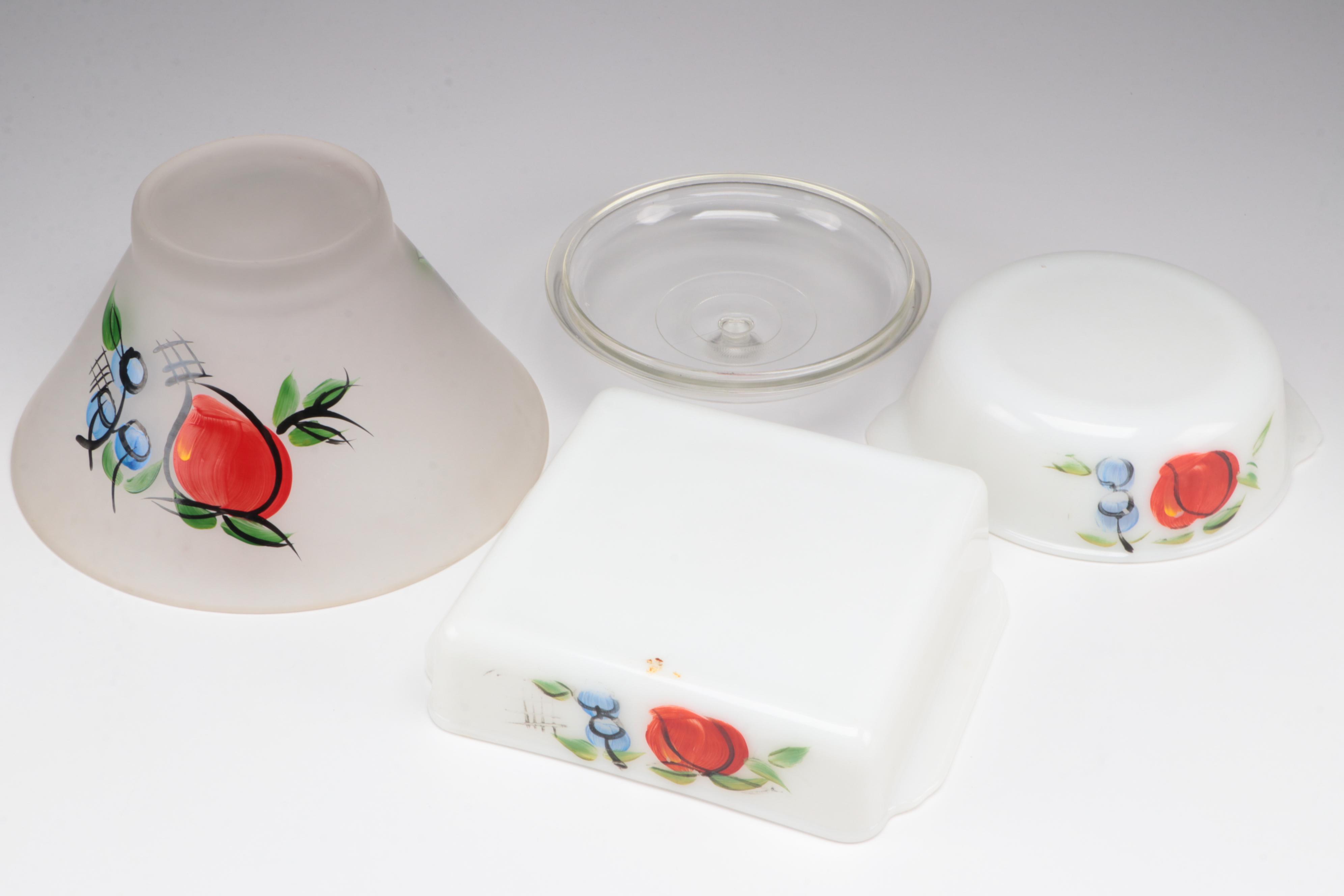 Anchor Hocking Fire-King "Fruit" Tableware with Cobalt Glass Dinnerware