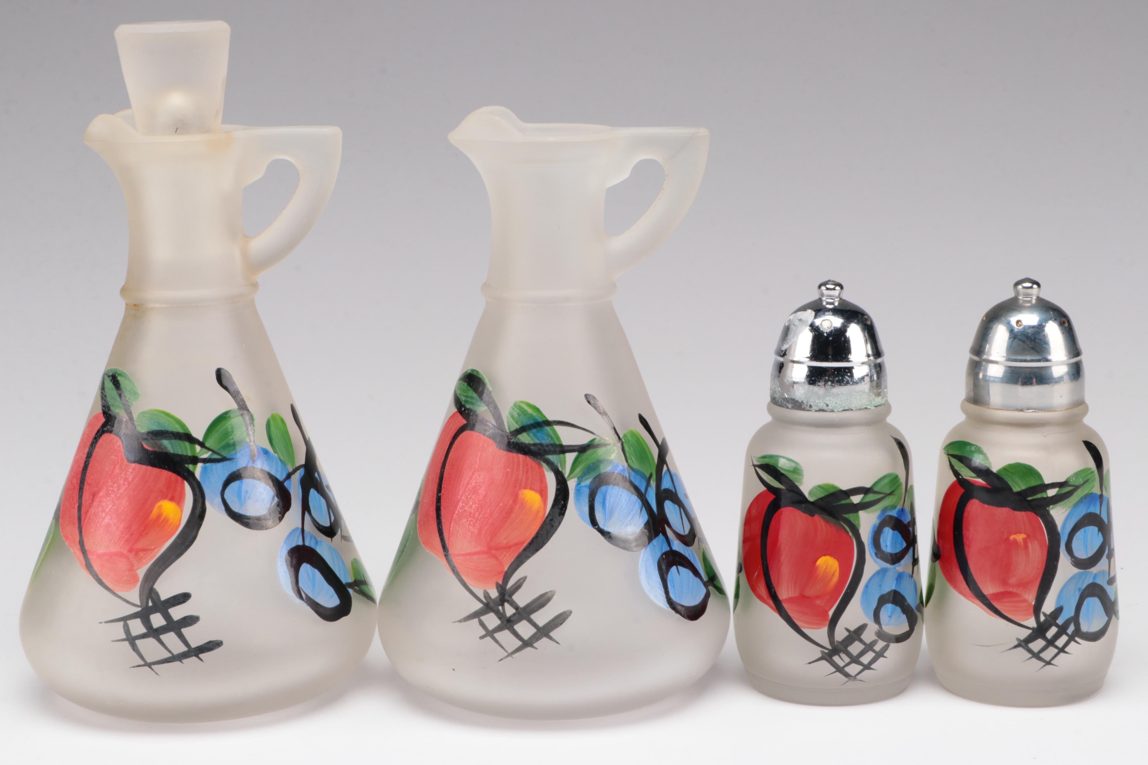 Anchor Hocking Fire-King "Fruit" Tableware with Cobalt Glass Dinnerware