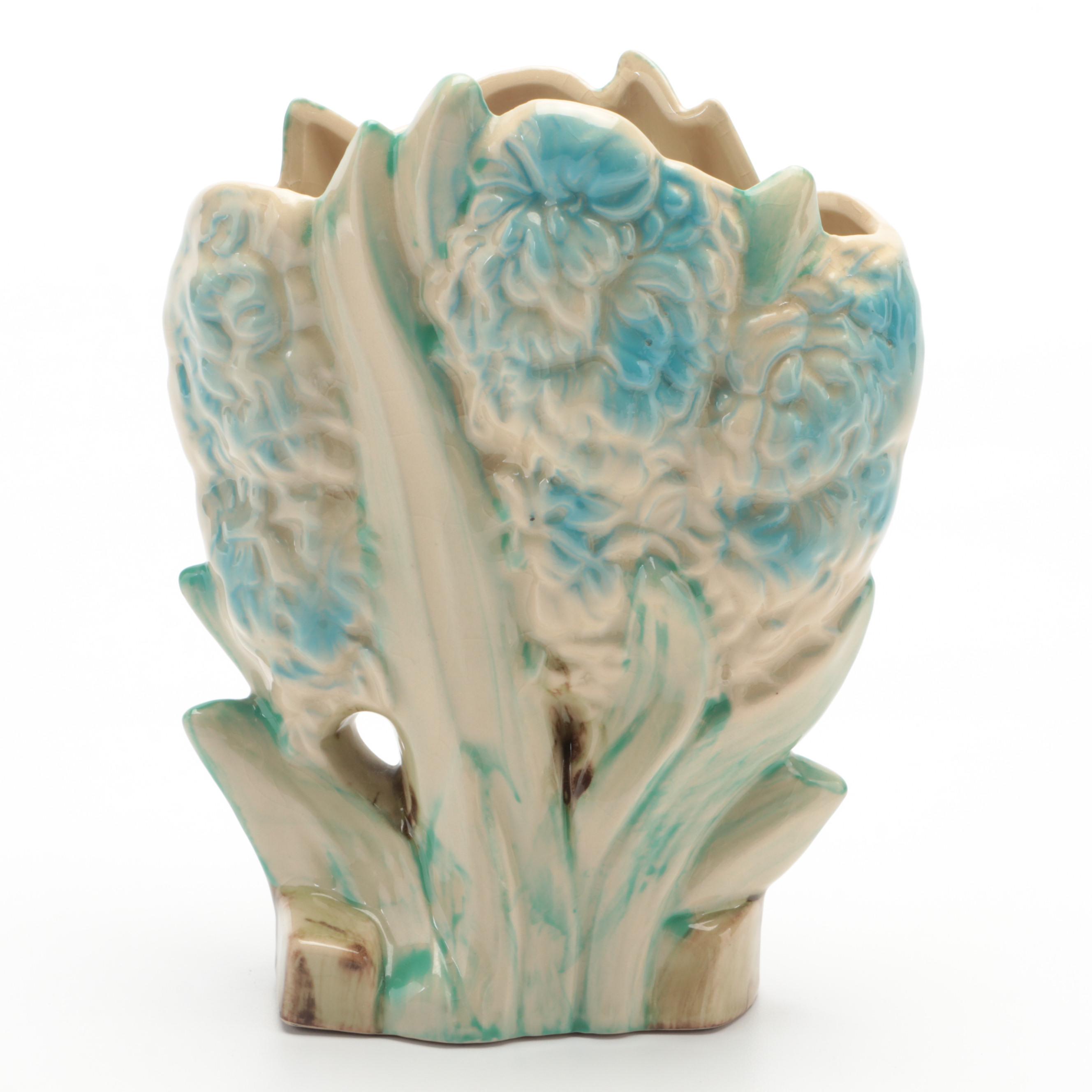 McCoy Pottery Hyacinth Vase and Green Glazed Leaf Planter, Mid-20th Century