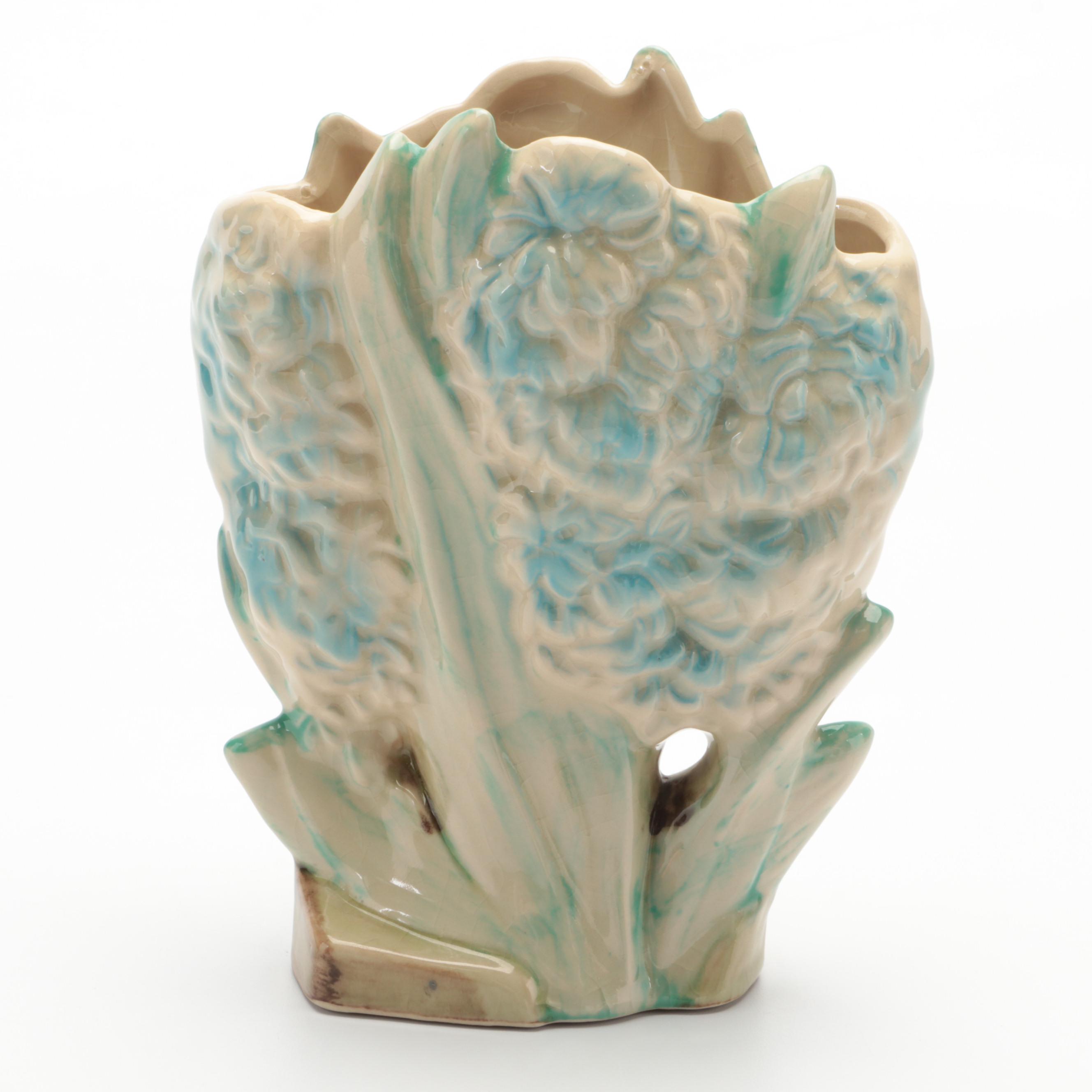 McCoy Pottery Hyacinth Vase and Green Glazed Leaf Planter, Mid-20th Century