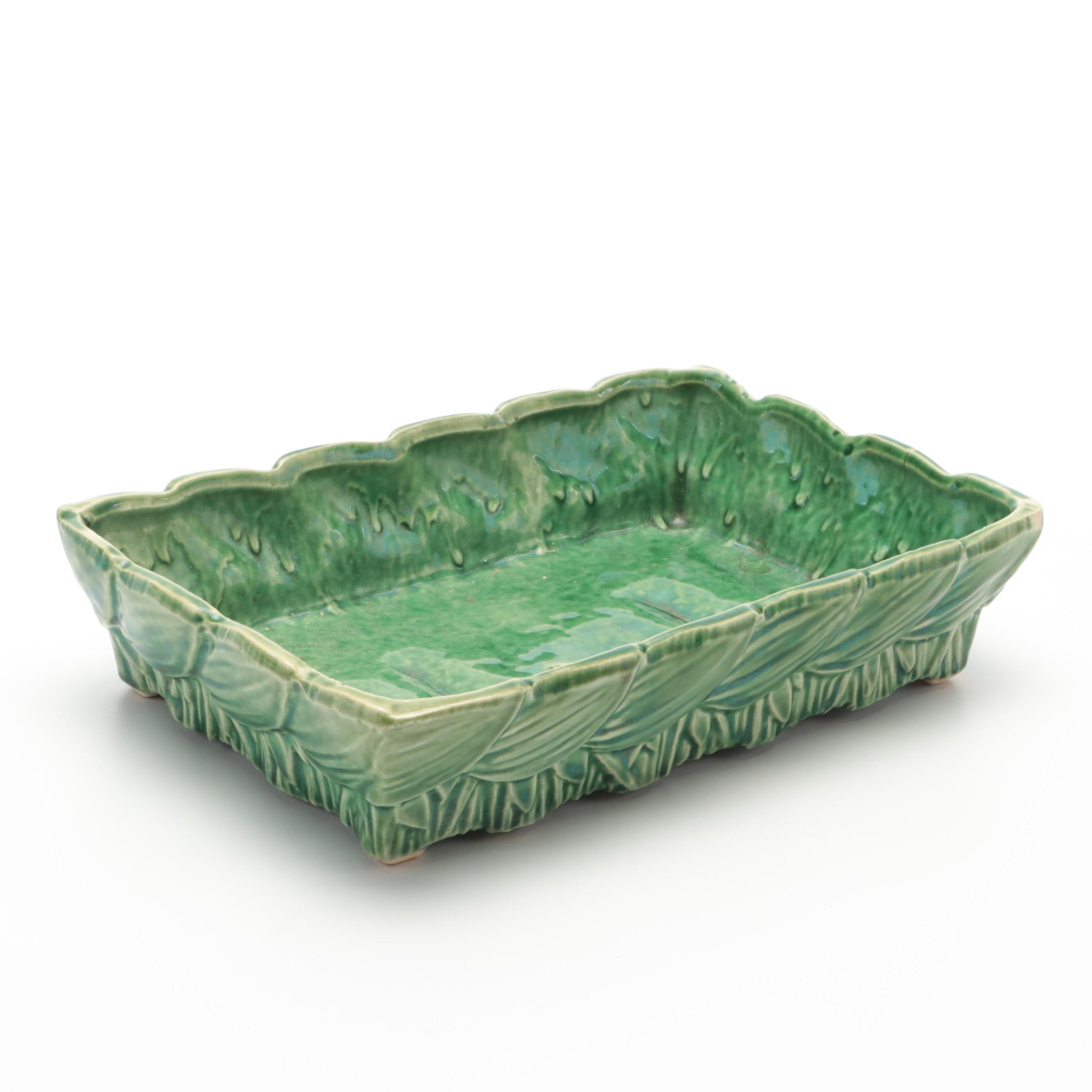 McCoy Pottery Hyacinth Vase and Green Glazed Leaf Planter, Mid-20th Century