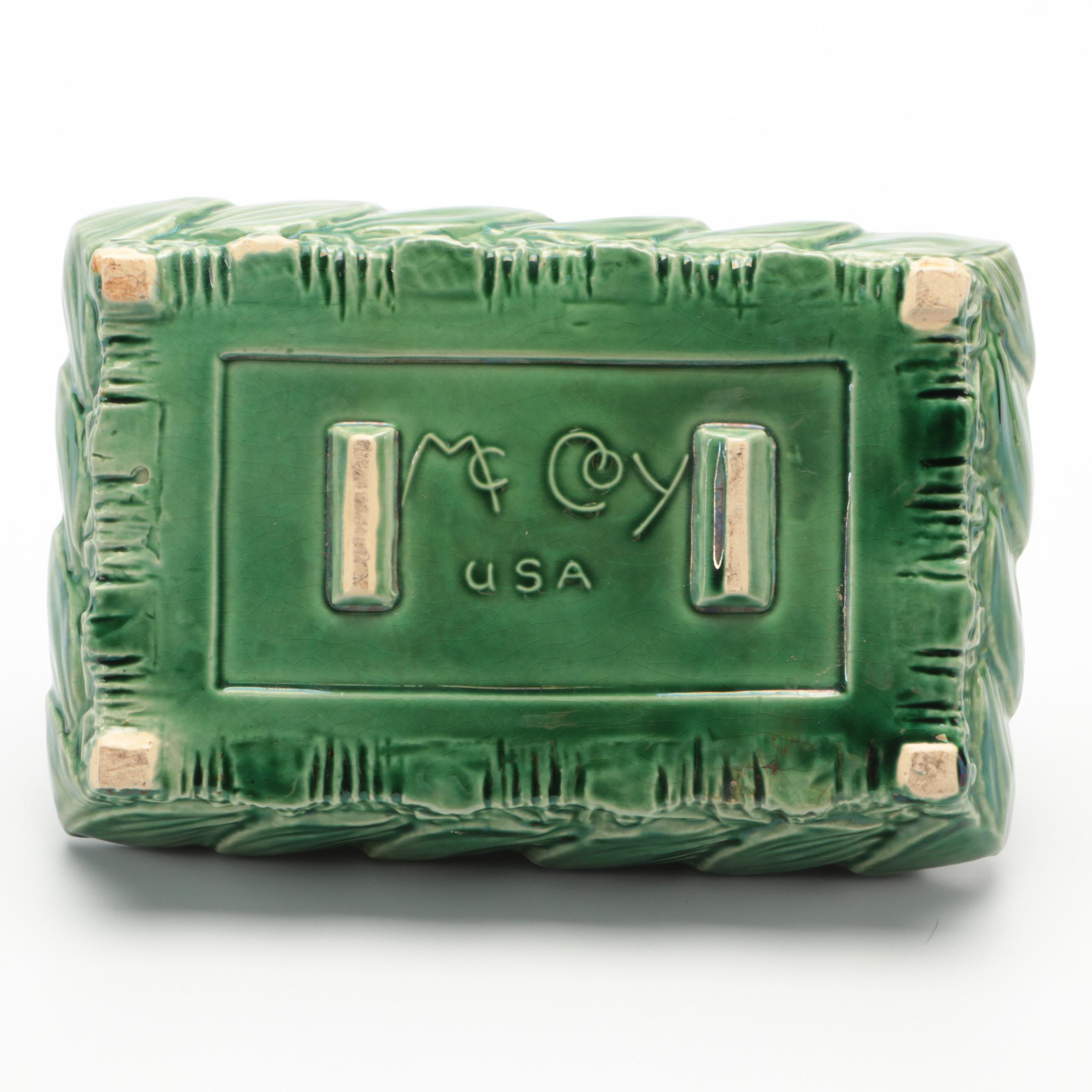 McCoy Pottery Hyacinth Vase and Green Glazed Leaf Planter, Mid-20th Century