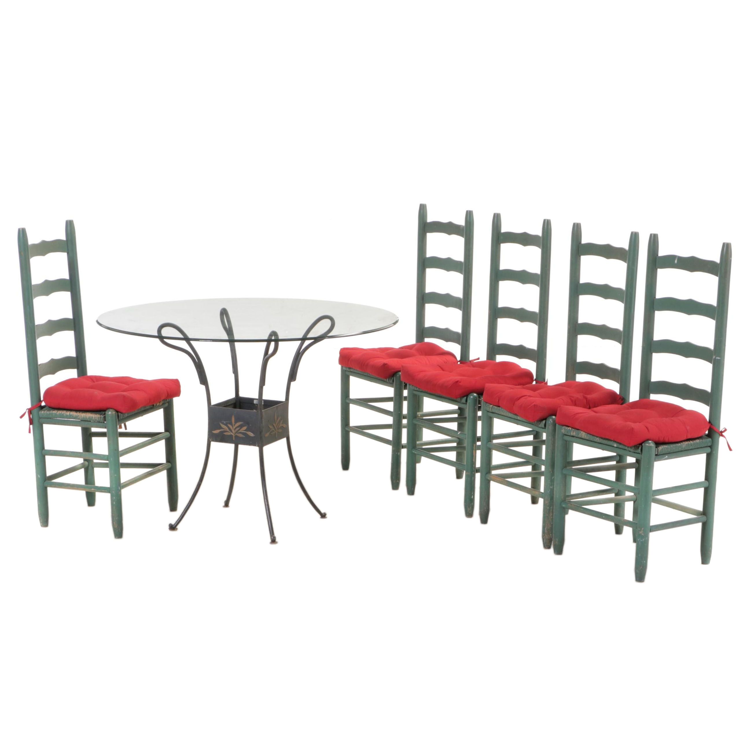 Six-Piece Dining Set, Including Iron and Glass Top Table