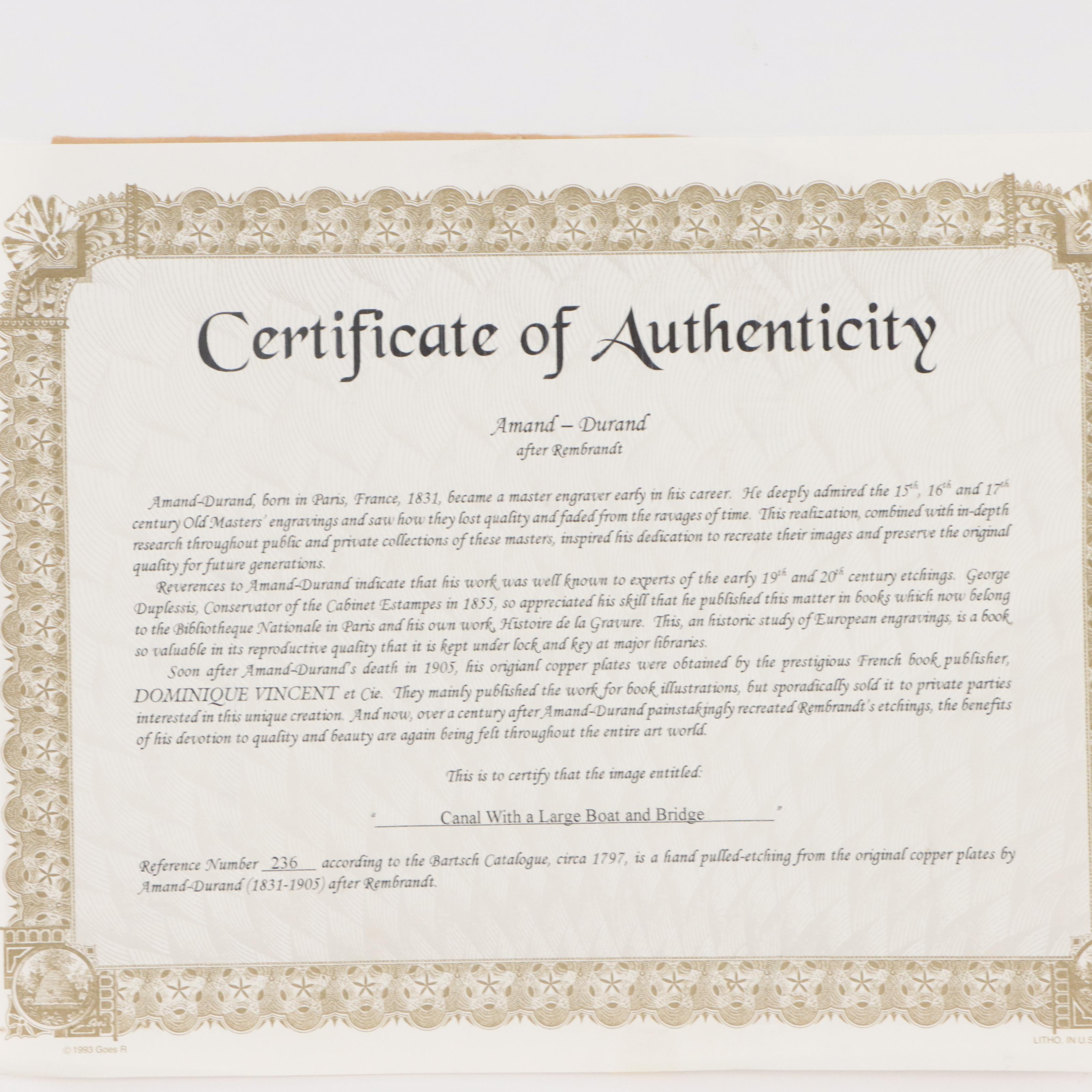 Amand-Durand Restrike Etching After Rembrandt van Rijn